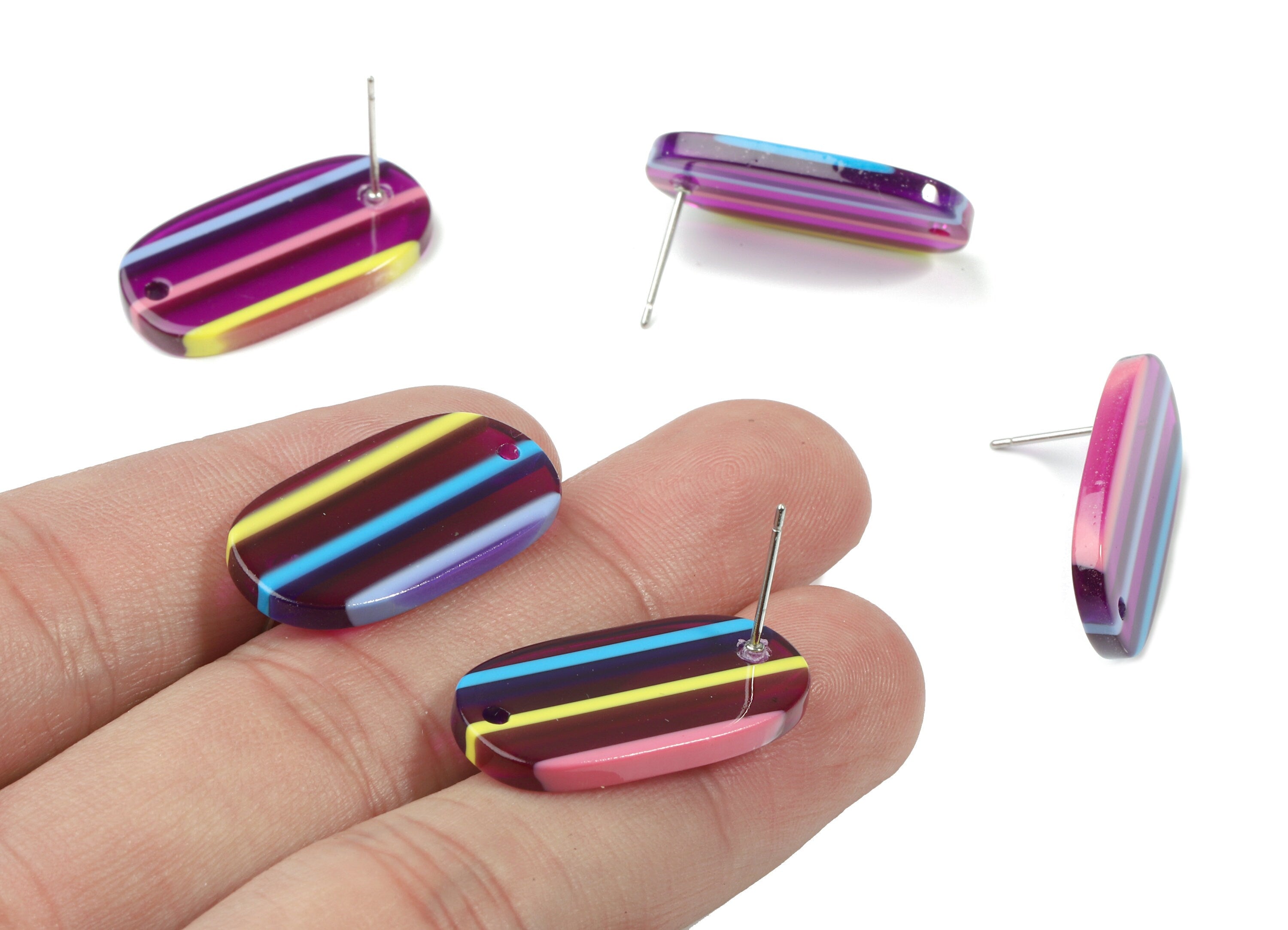 Acrylic Oval Earring Stud With Hole - Oval Connector Earring Post - Earring Post - Color Code: A65 - 26.63x13.9x2.7mm - AC1811-A65 - DOMEDBAZAAR