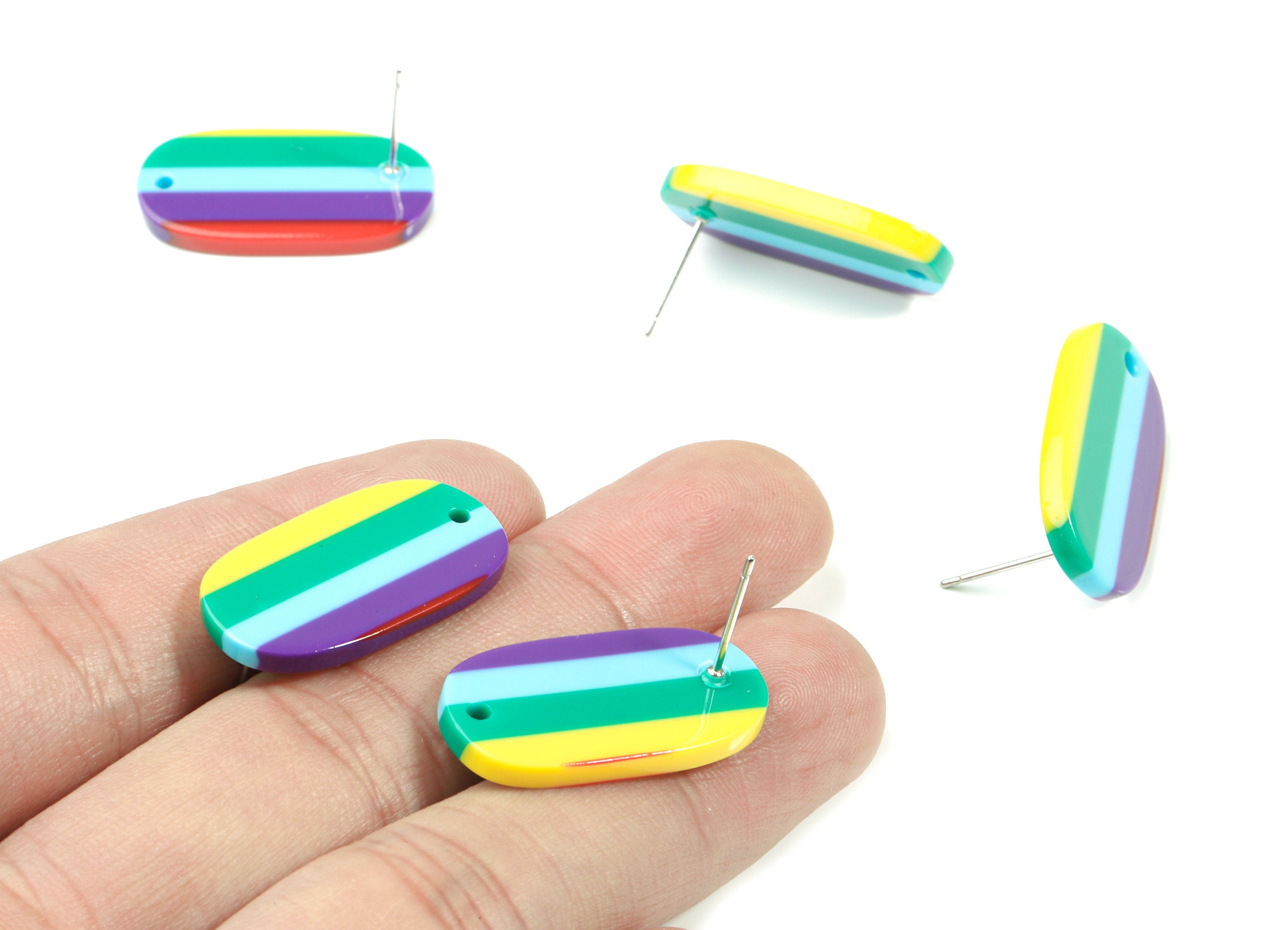 Acetate Oval Earring Stud With Hole - Oval Connector Earring Post - Earring Post - Color Code: A115 - 26.63x13.9x2.7mm - AC1811-A115 - DOMEDBAZAAR