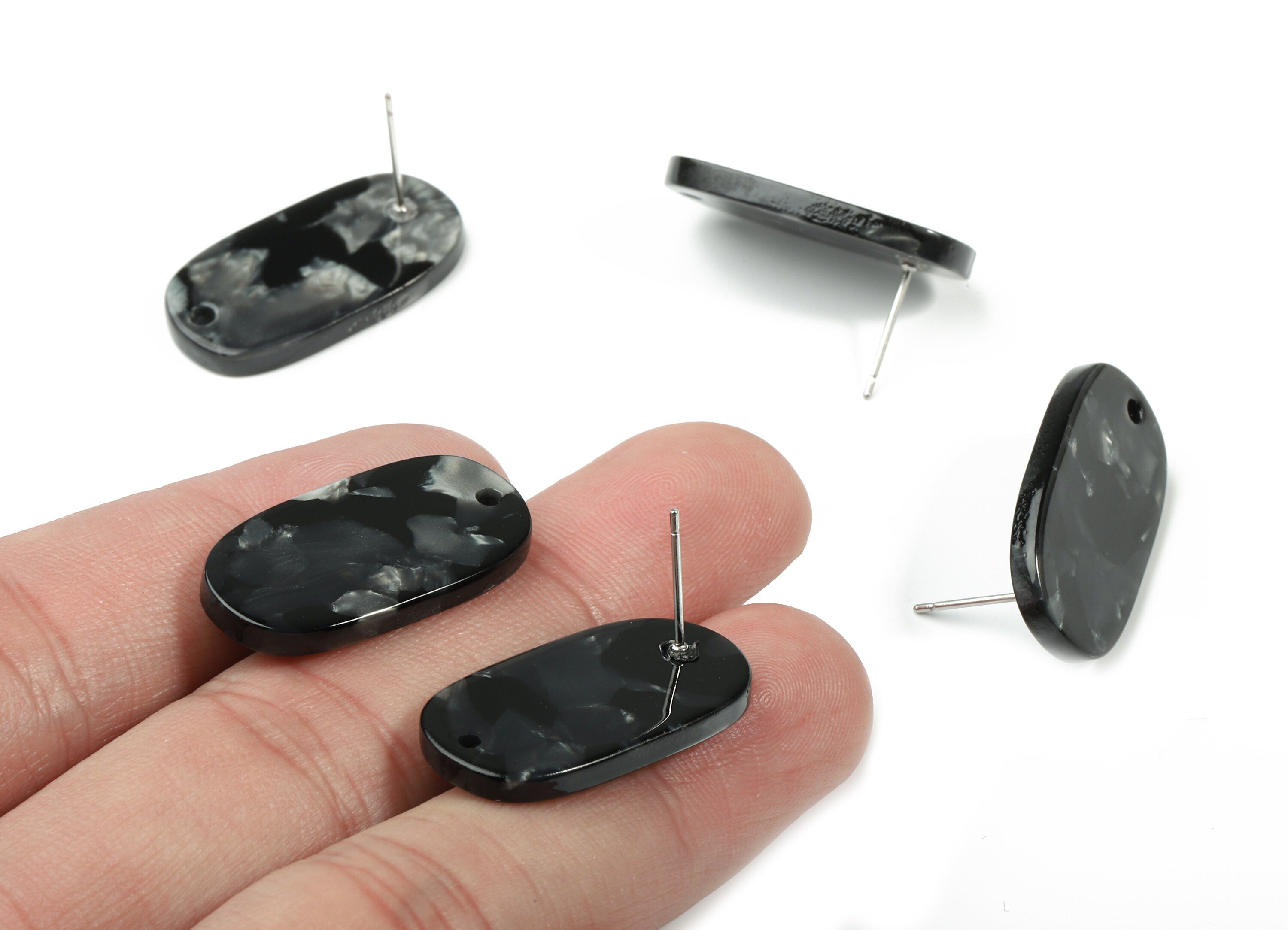 Acetate Oval Earring Stud With Hole - Oval Connector Earring Post - Earring Post - Color Code: A48 - 26.63x13.9x2.7mm - AC1811-A48 - DOMEDBAZAAR