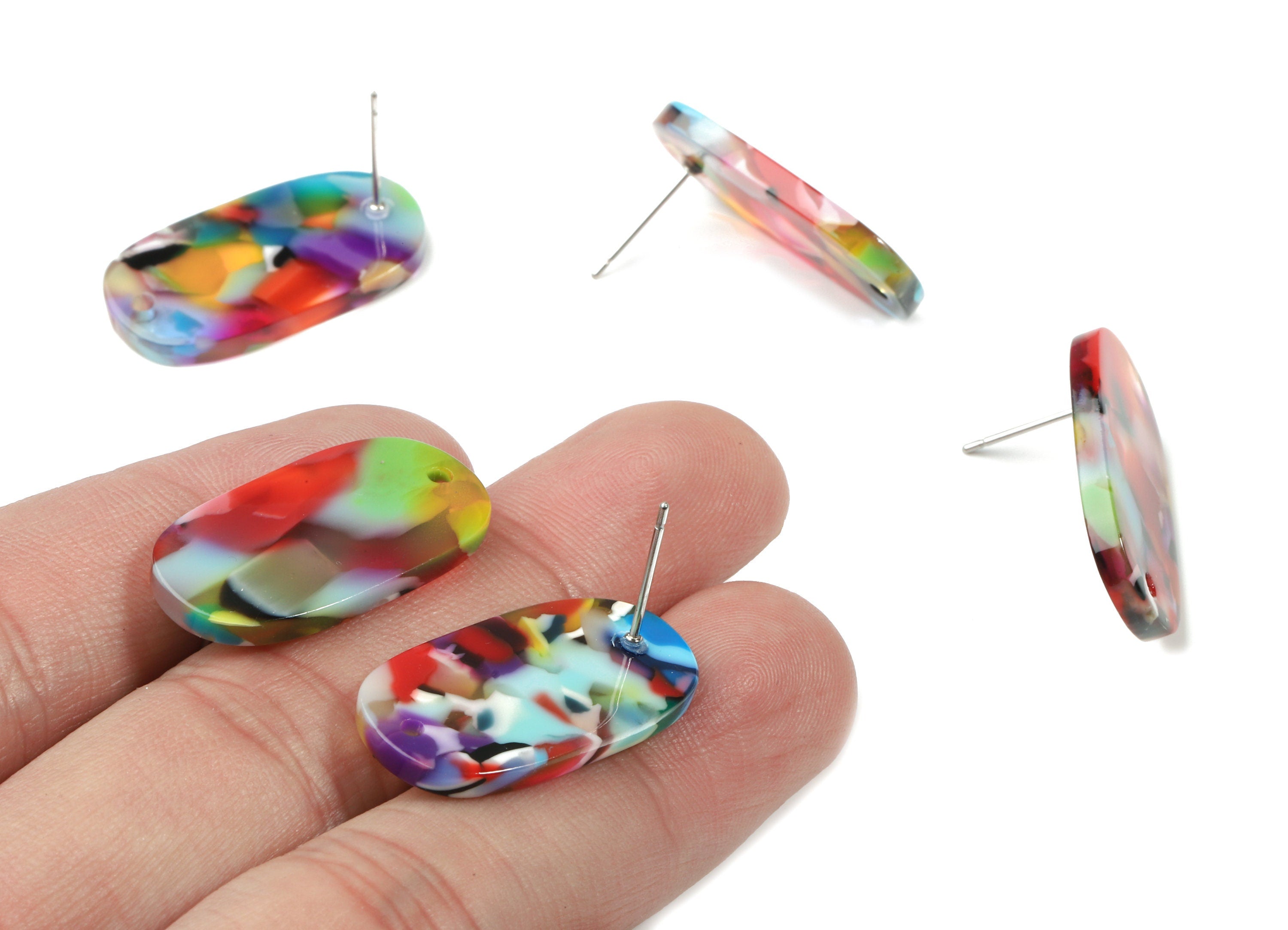 Acetate Oval Earring Stud With Hole - Oval Connector Earring Post - Earring Post - Color Code: A21 - 26.63x13.9x2.7mm - AC1811-A21 - DOMEDBAZAAR
