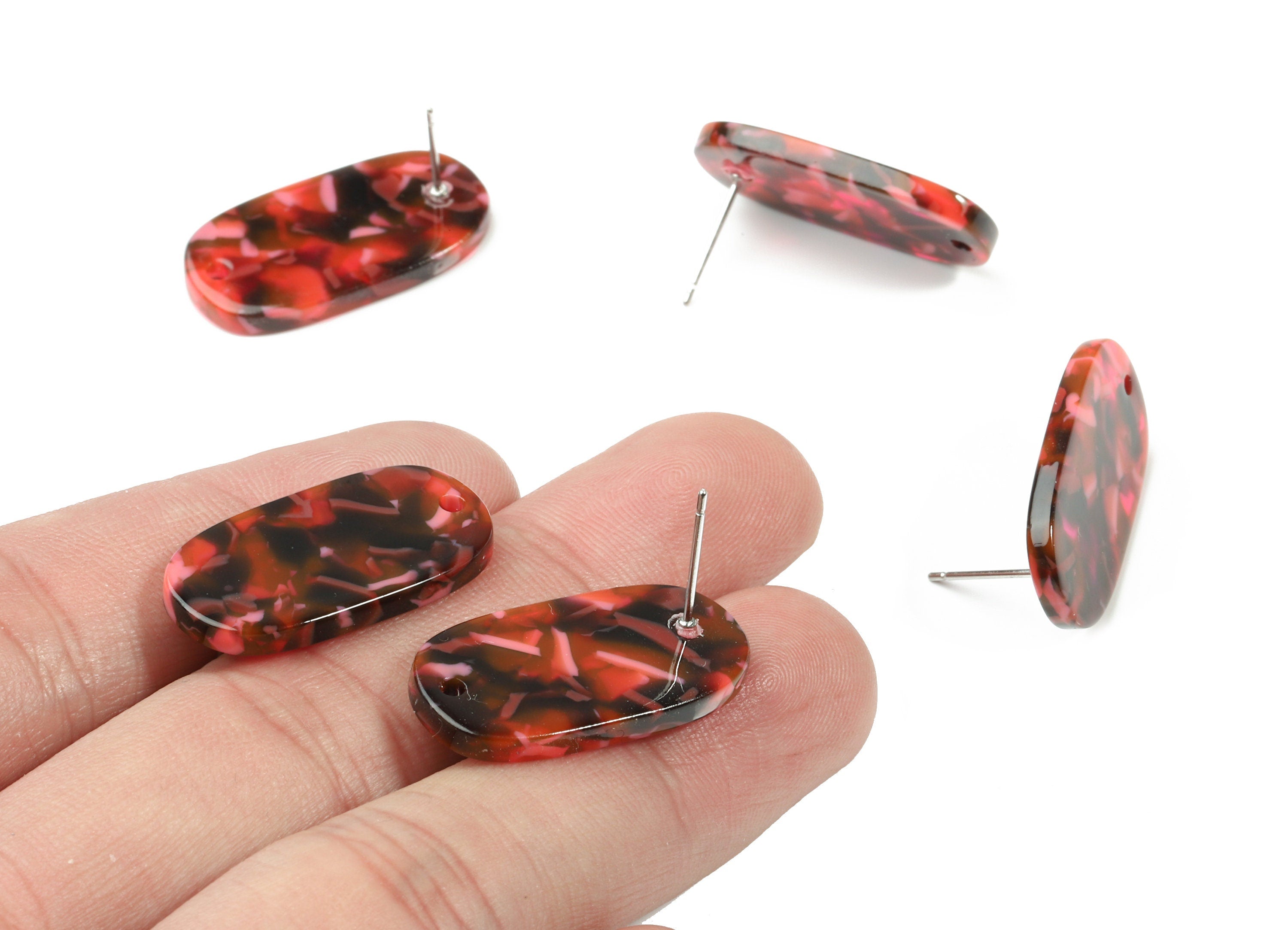 Acetate Oval Earring Stud With Hole - Oval Connector Earring Post - Earring Post - Color Code: A93 - 26.63x13.9x2.7mm - AC1811-A93 - DOMEDBAZAAR