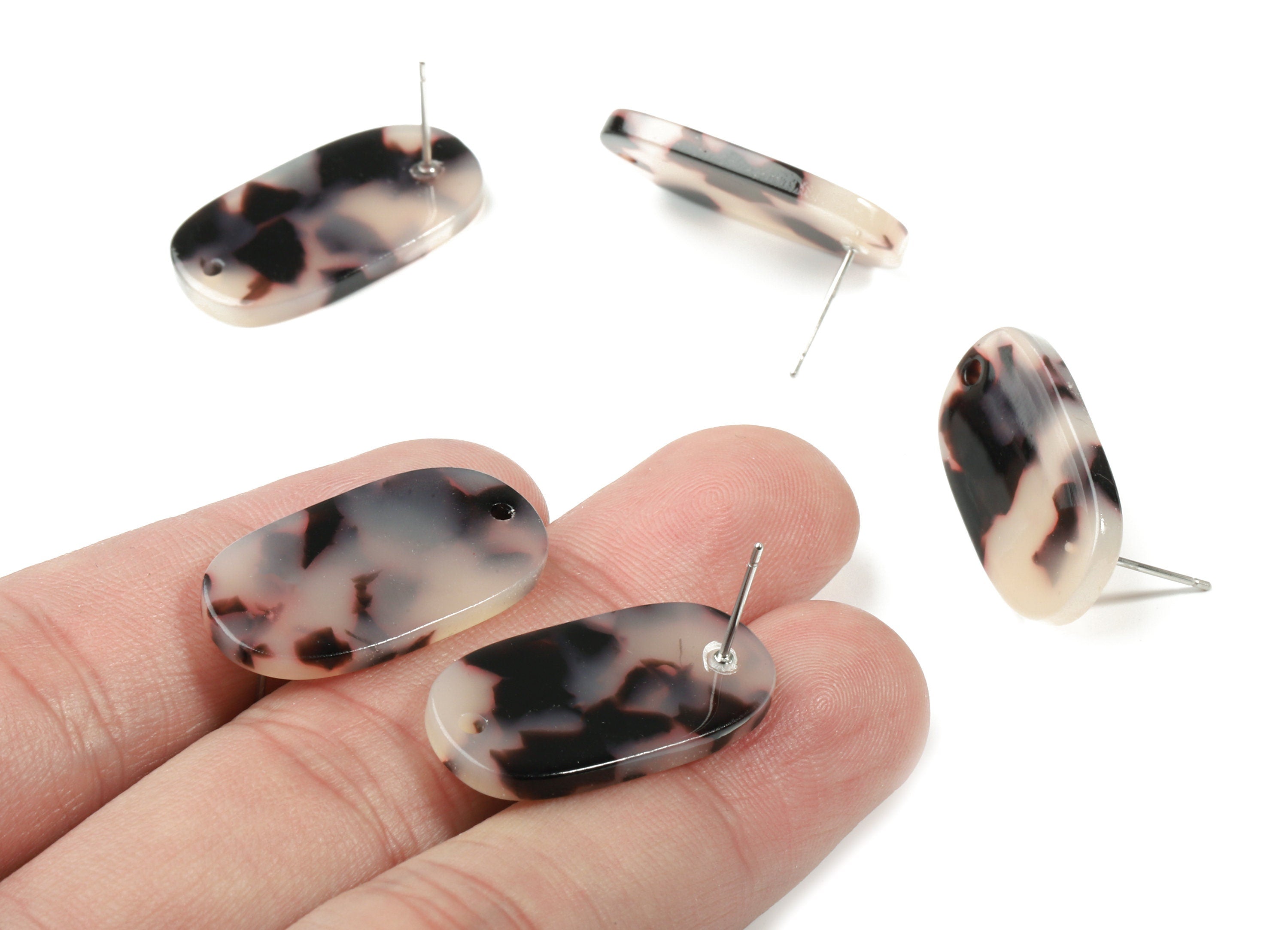 Acetate Oval Earring Stud With Hole - Oval Connector Earring Post - Blonde Tortoise Shell - Color Code: A07 - 26.65x13.9x2.63mm - AC1811-A07 - DOMEDBAZAAR
