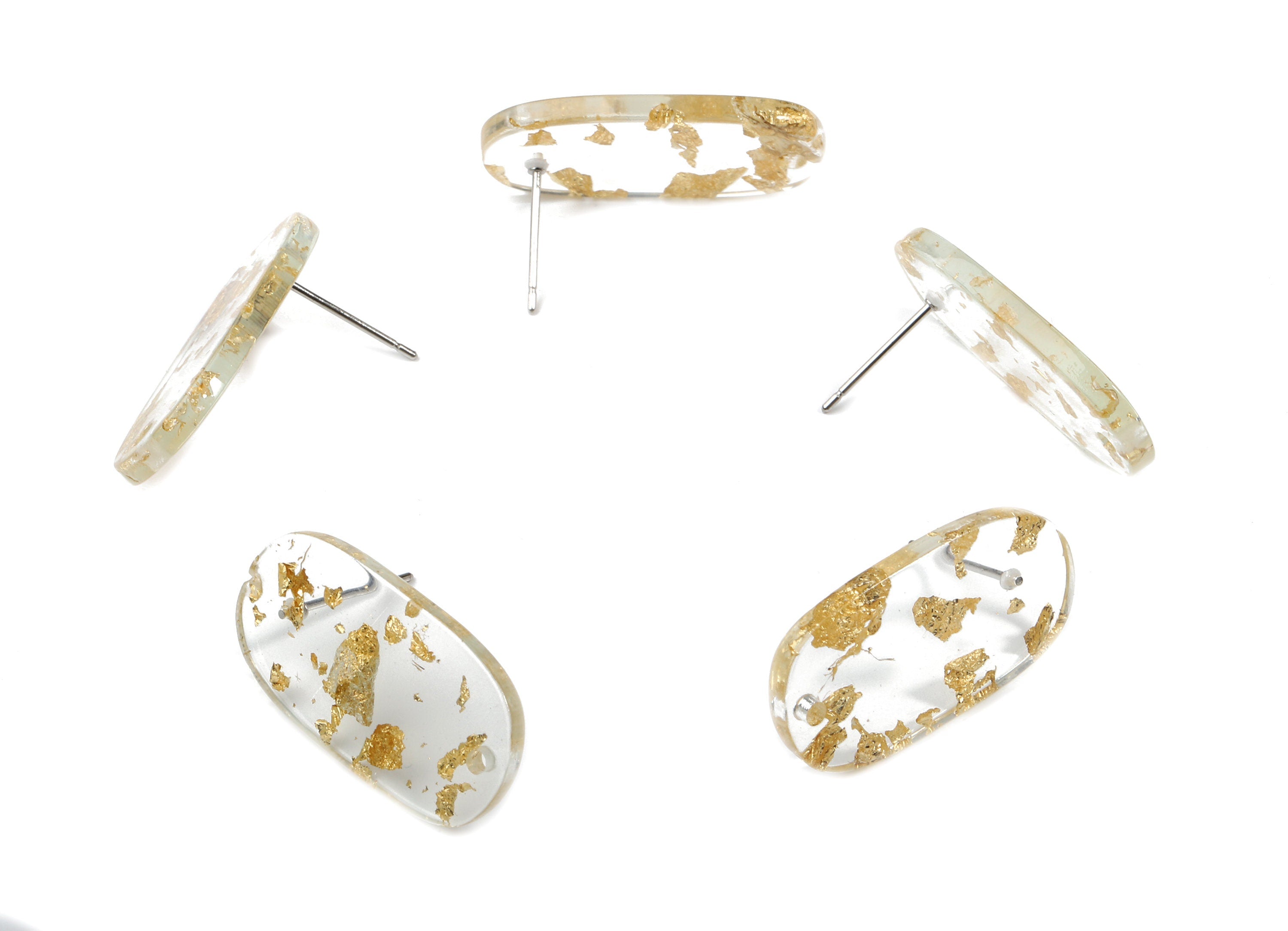 Acrylic Oval Earring Stud With Hole - Oval Connector Earring Post - Gold Foil & Confetti - Color Code: A255 - 26.2x13.95x2.6mm - AC1811-A255 - DOMEDBAZAAR