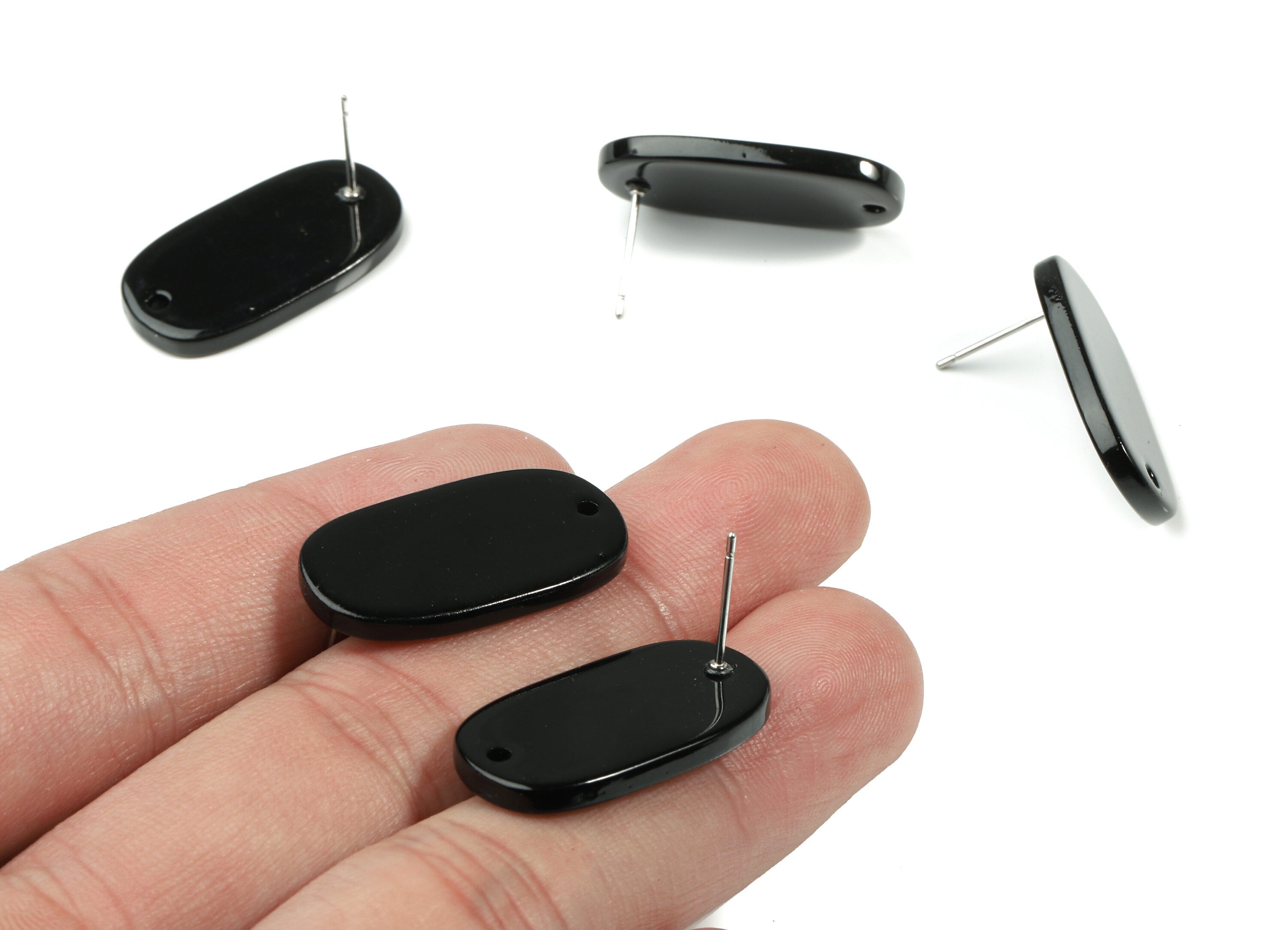 Acrylic Oval Earring Stud With Hole - Oval Connector Earring Post - Earring Post - Color Code: A66 - 26.63x13.9x2.7mm - AC1811-A66 - DOMEDBAZAAR