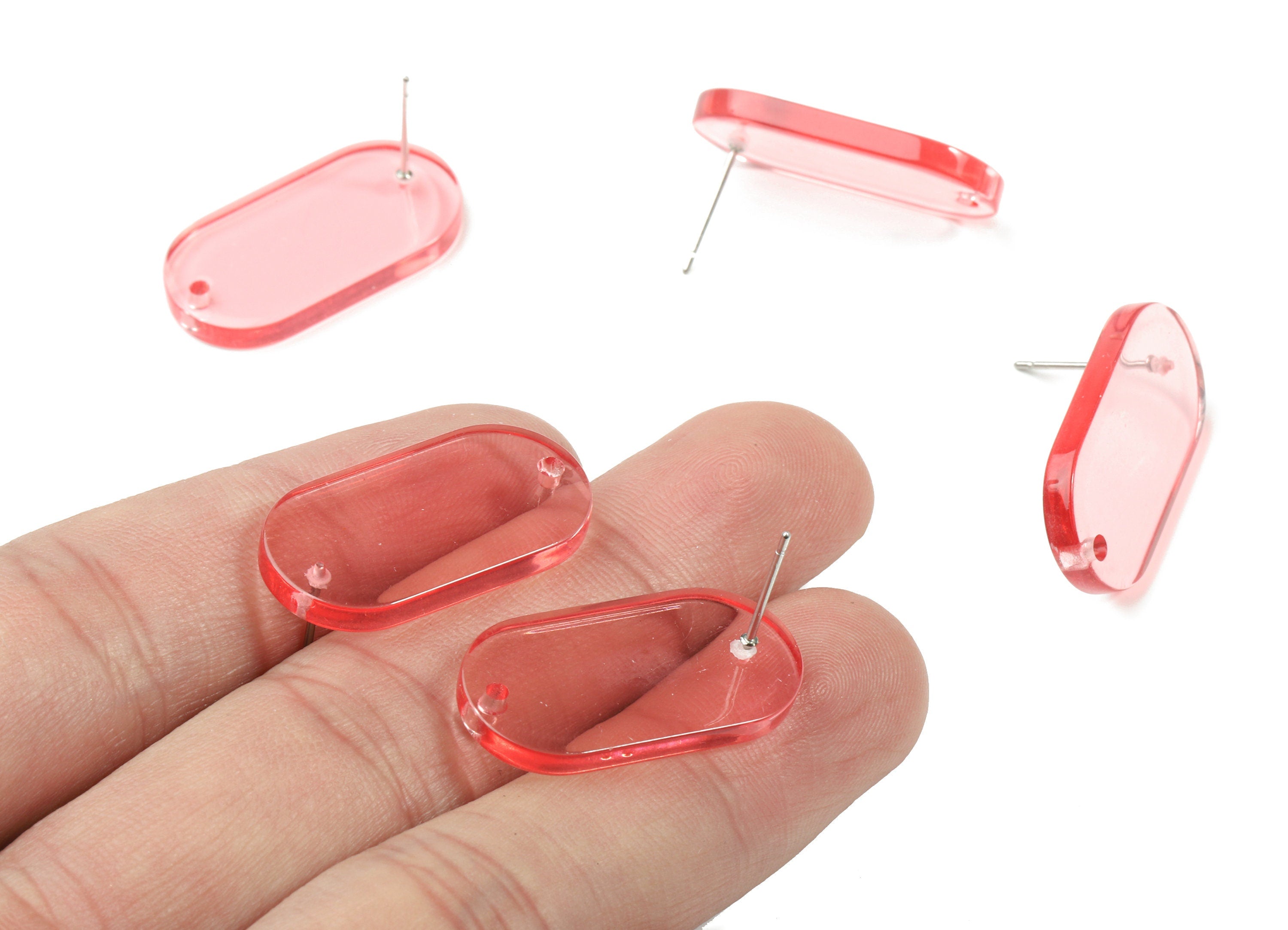 Acrylic Oval Earring Stud With Hole - Oval Connector Earring Post - Earring Post - Color Code: A69 - 26.7x14x2.6mm - AC1811-A69 - DOMEDBAZAAR