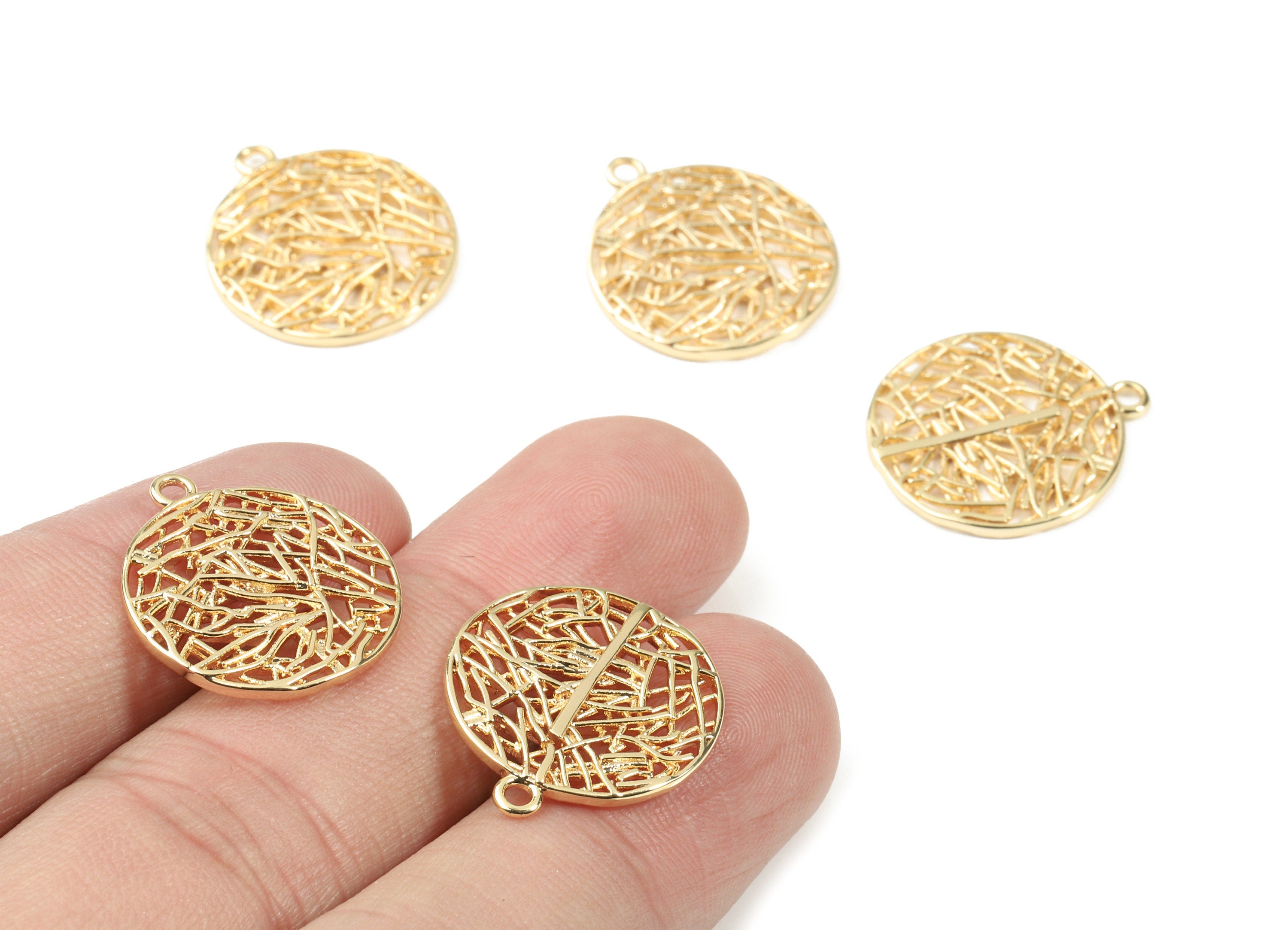 Brass Round Earring Charms - Gold Circle Pendant - 18K Real Gold Plated Brass - Jewelry Supplies - 20.63x18.2x1.59mm - RGP2575 - DOMEDBAZAAR
