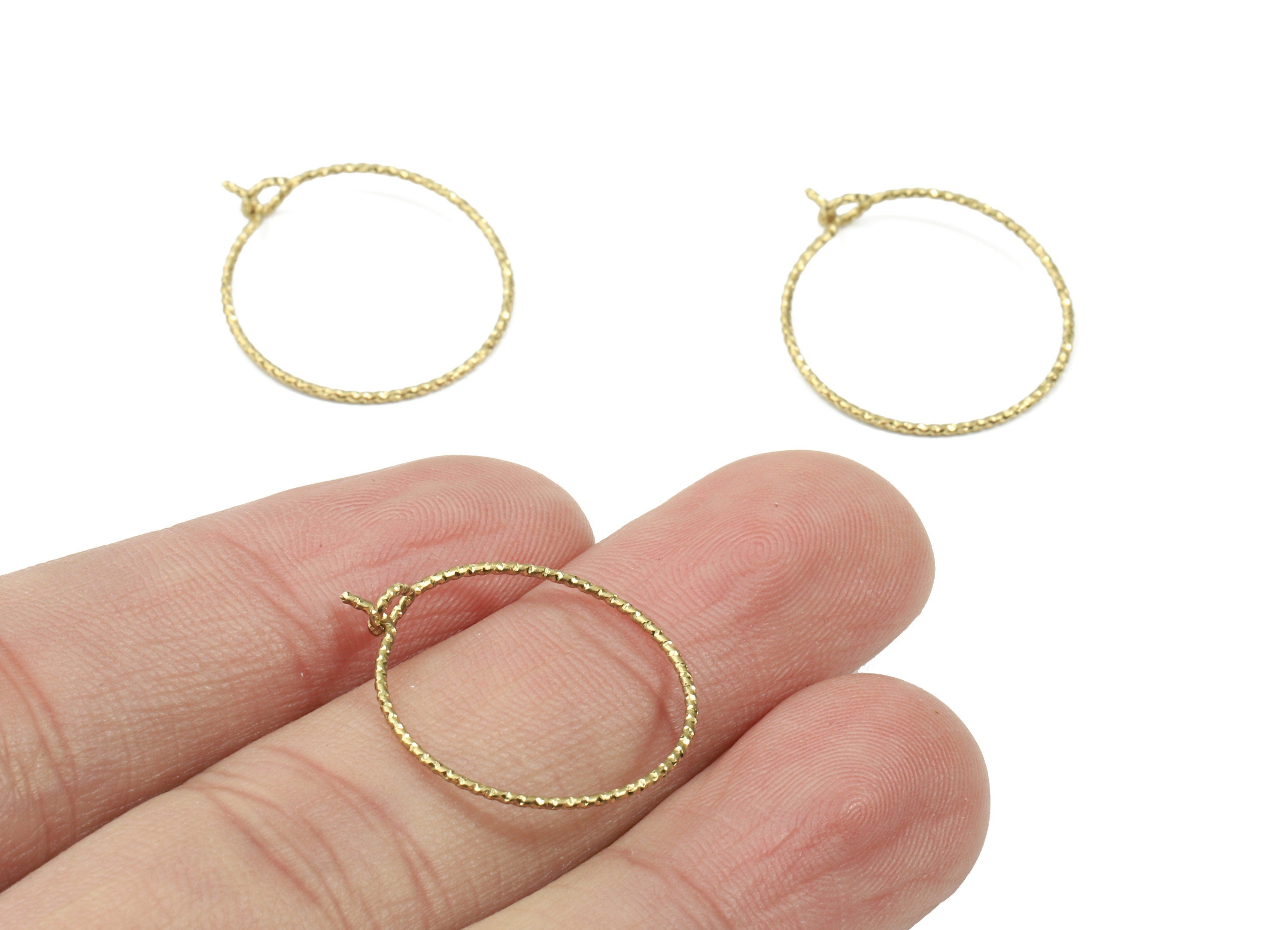 Brass Circle Pattern Ear Wire - 20# Raw Brass Earring Hoops - Rope Hoops - Earring Findings - Jewelry Supplies - 23.36x19.98x0.73mm - PP3110 - DOMEDBAZAAR
