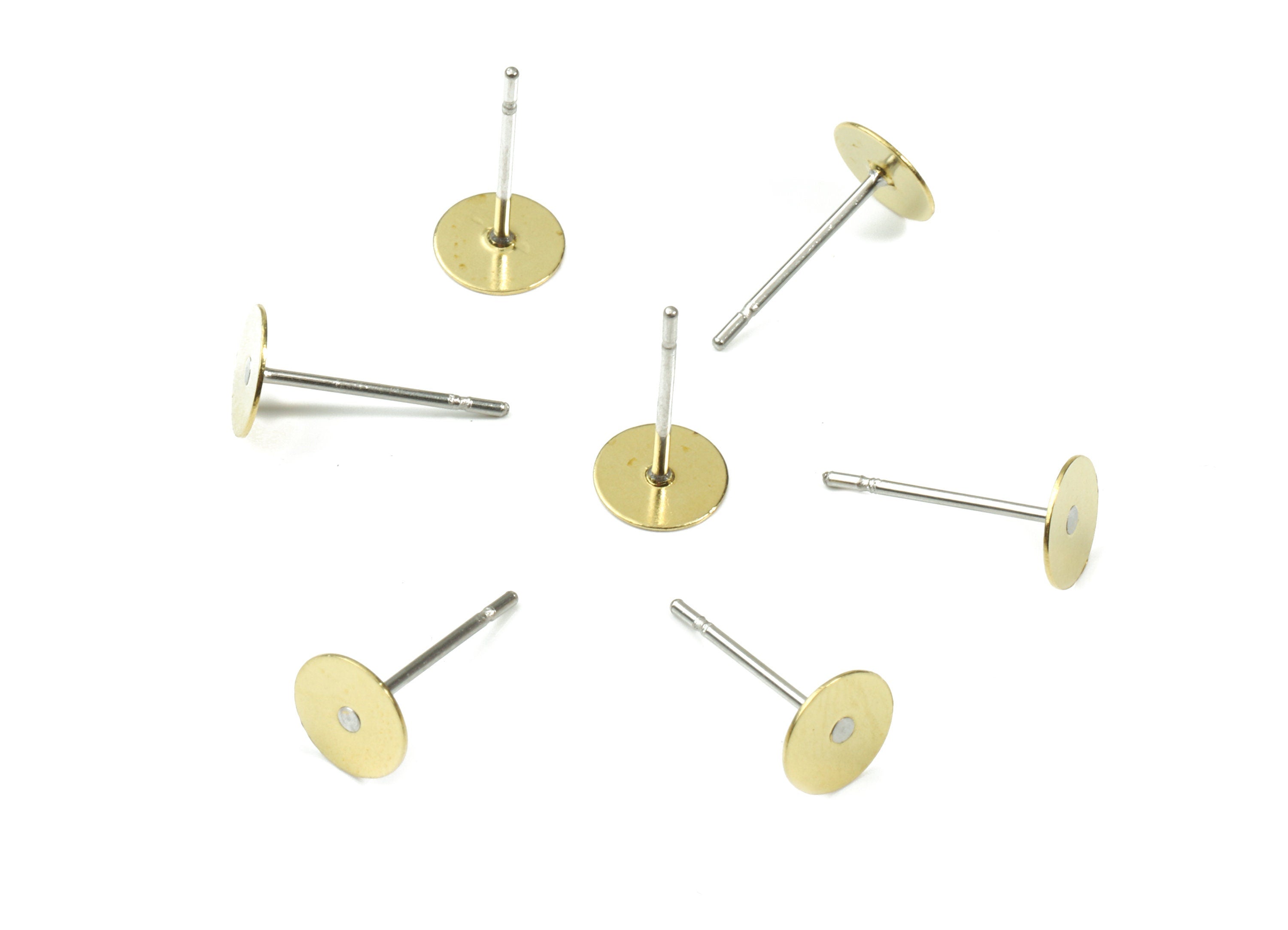Earring Post Stud With Raw Brass Head - 6*12 - 304 Stainless Steel Earring Posts - Jewellery Supplies - 11.83x6.03mm - PP3107 - DOMEDBAZAAR