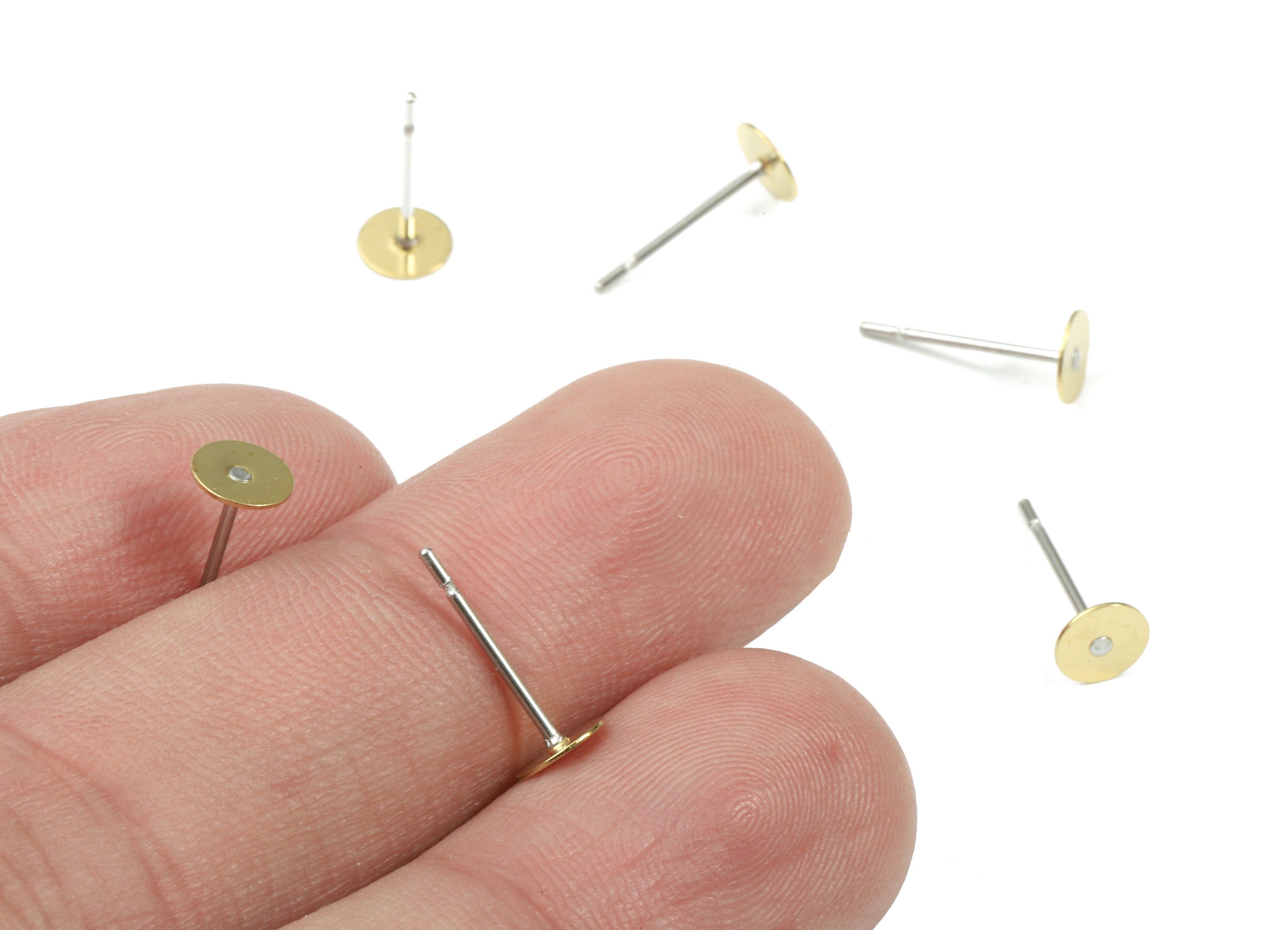 Earring Post Stud With Raw Brass Head - 5*12 - 304 Stainless Steel Earring Posts - Jewelry Supplies - 11.87x5mm - PP3106 - DOMEDBAZAAR