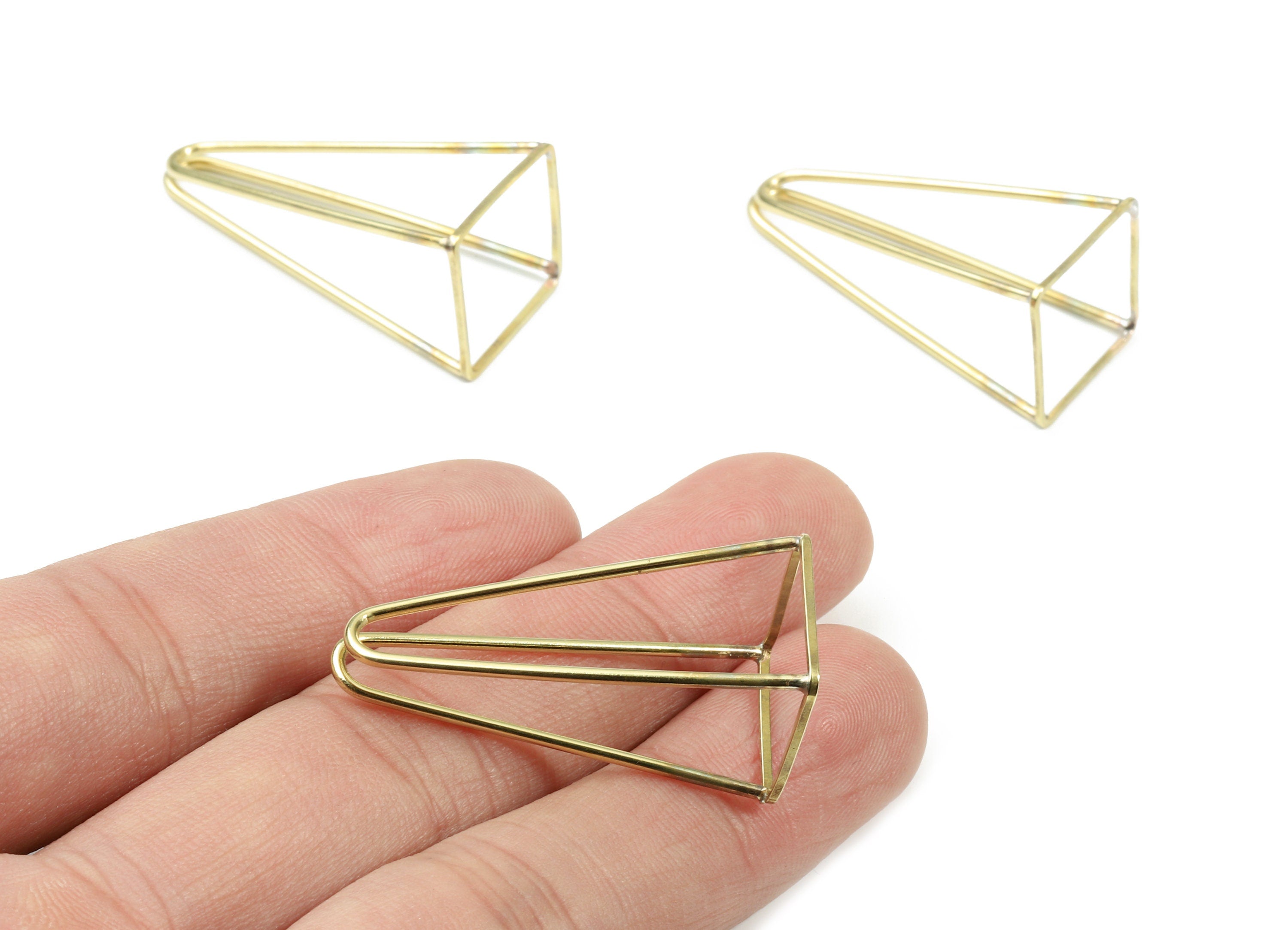 Brass Wire Pyramid Earring Charms - Raw Brass Wire Pyramid Pendant - Earring Findings - Jewelry Supplies - 49.56x20.19x1.15mm - PP3118 - DOMEDBAZAAR