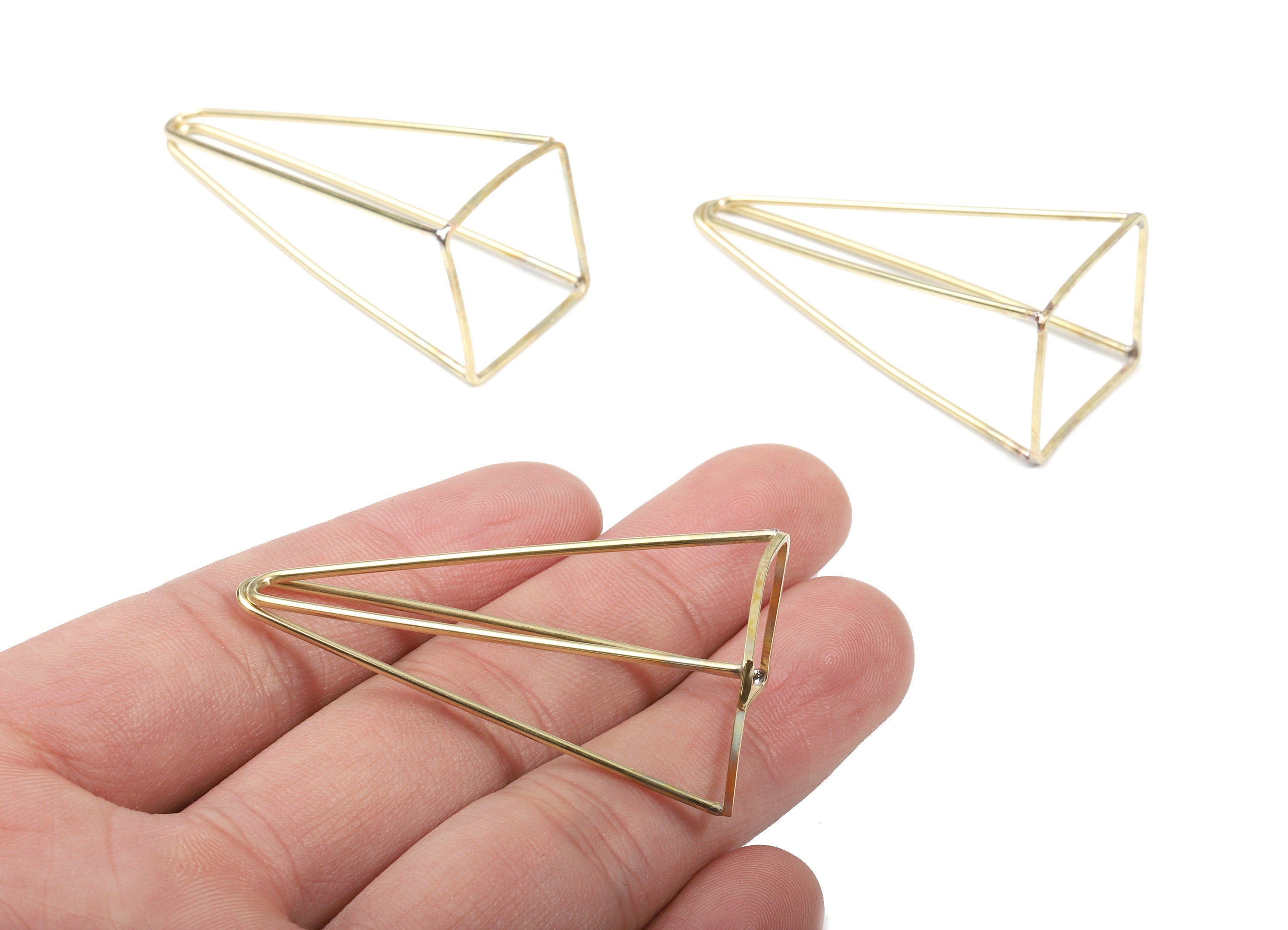 Brass Wire Pyramid Earring Charms - Raw Brass Wire Pyramid Pendant - Earring Findings - Jewelry Supplies - 35.19x15.95x1.16mm - PP3119 - DOMEDBAZAAR