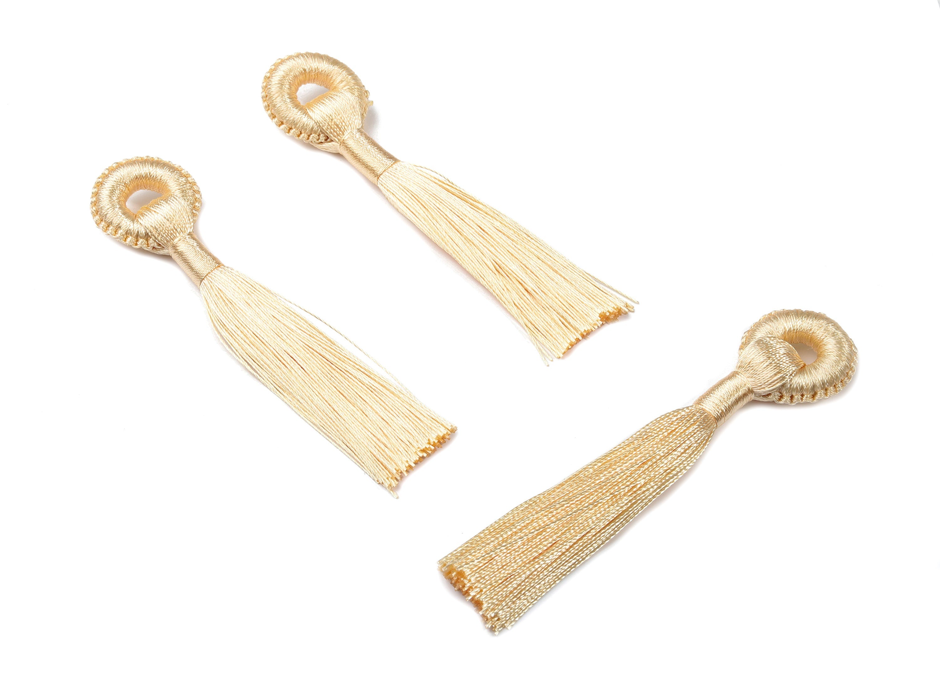 Tassel Earring With Loop - Silky Tassel Earrings - Cream Luxe Tassel - Boho Tassel - Boho Charms - Jewelry Supplies - 95x21x9.4mm - TS1128B - DOMEDBAZAAR