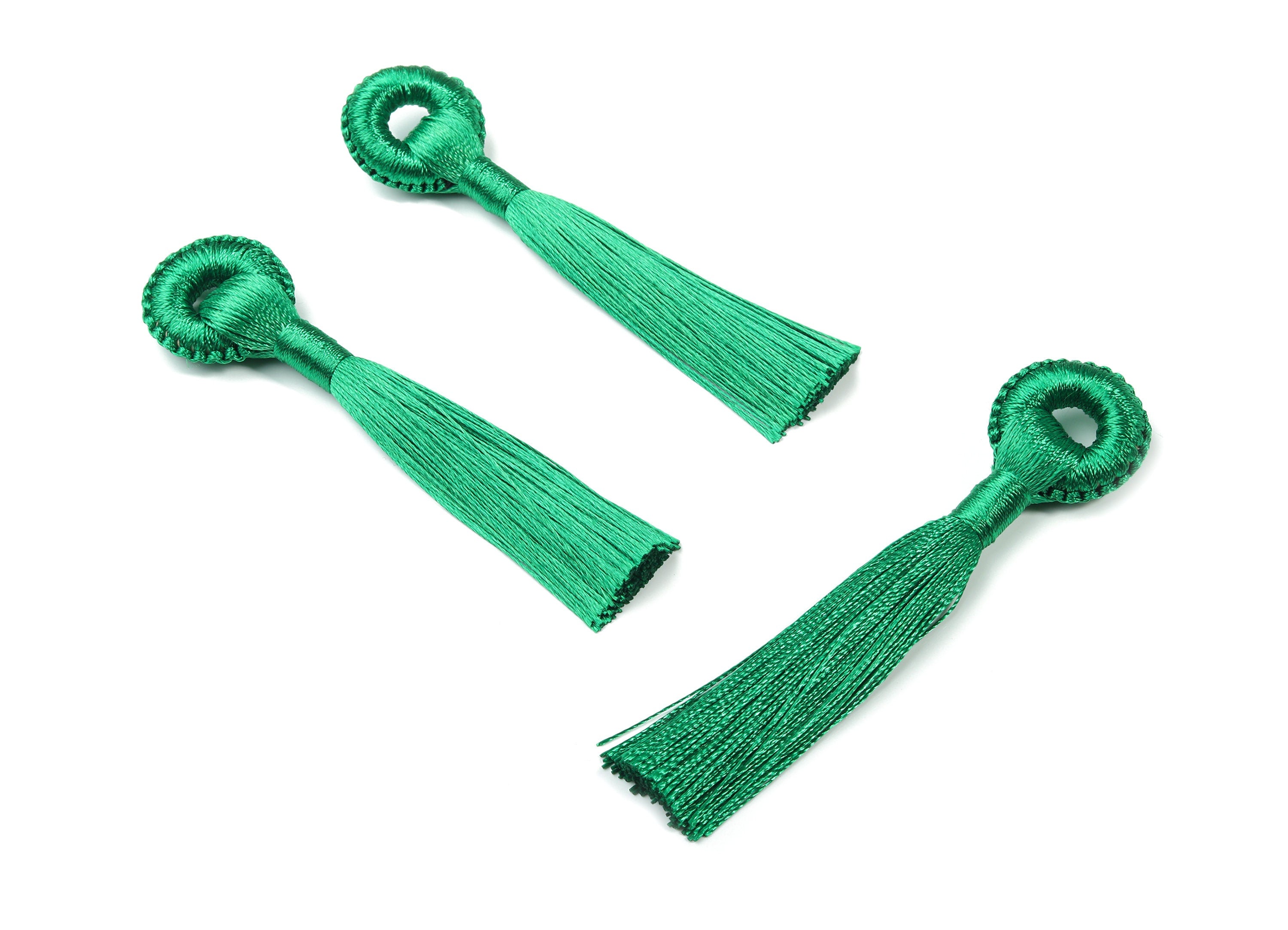Tassel Earring With Loop - Silky Tassel Earrings - Green Luxe Tassel - Boho Tassel - Boho Charms - Jewelry Supplies - 95x21x9.41mm - TS1128C - DOMEDBAZAAR