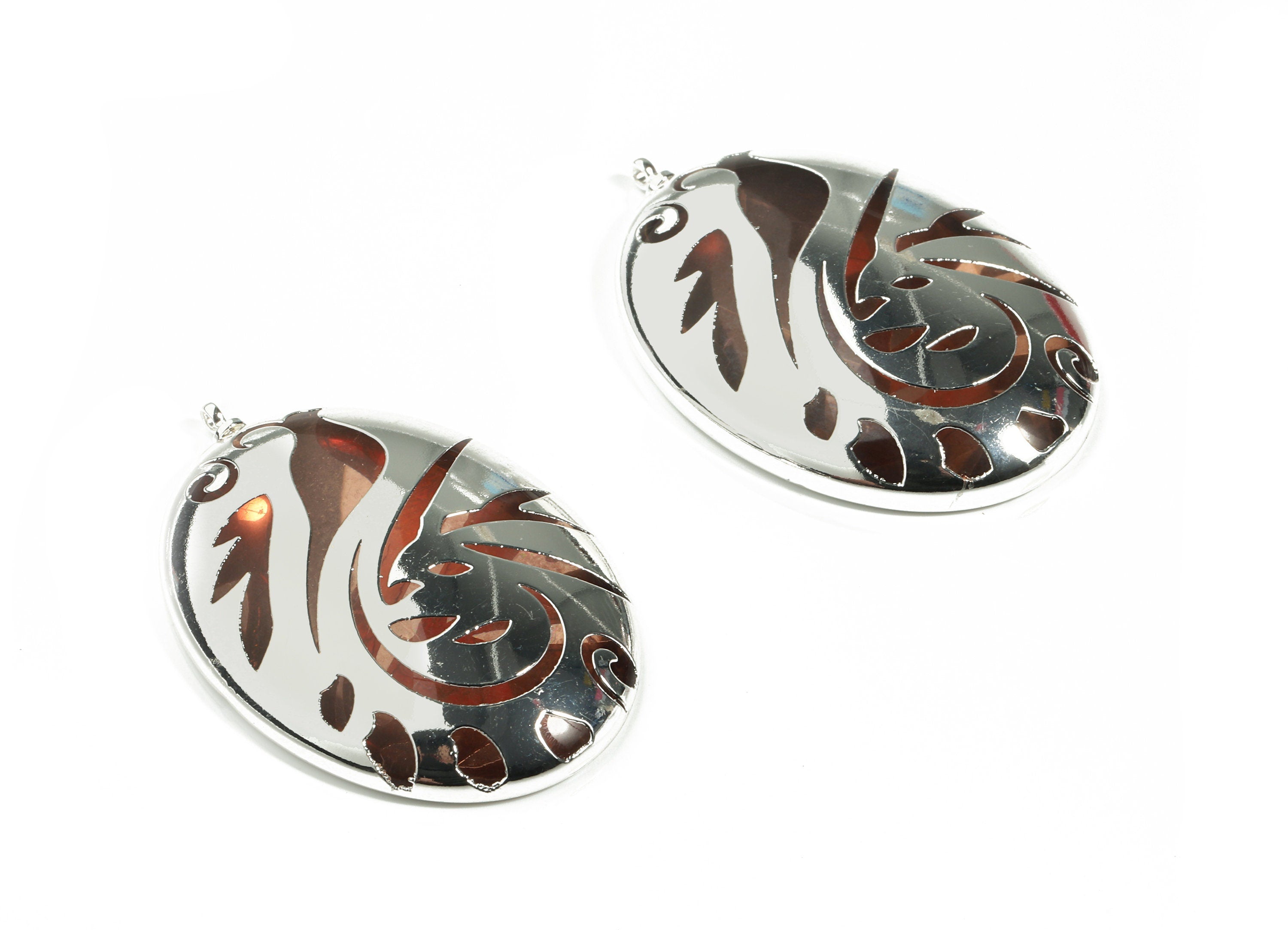 Glass Peacock Oval Pendant - 925 Silver Finished Glass Charms - Copper and Glass Peacock Charm - 43.54x30.04x8.02mm - GS1033S - DOMEDBAZAAR