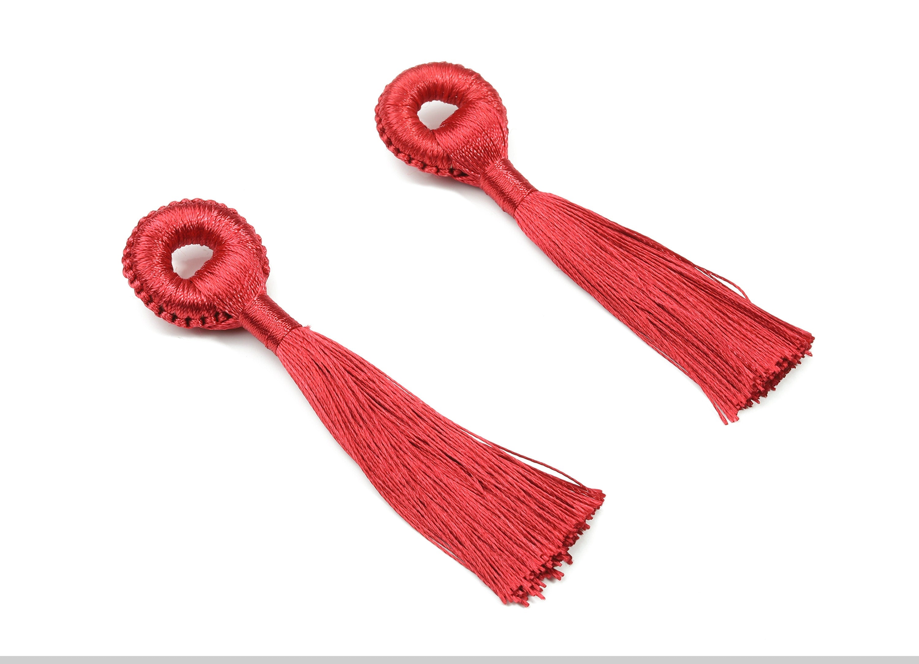 Tassel Earring With Loop - Silky Tassel Earrings - Red Luxe Tassel - Boho Tassel - Boho Charms - Jewelry Supplies - 95x21.12x9.4mm - TS1128A - DOMEDBAZAAR