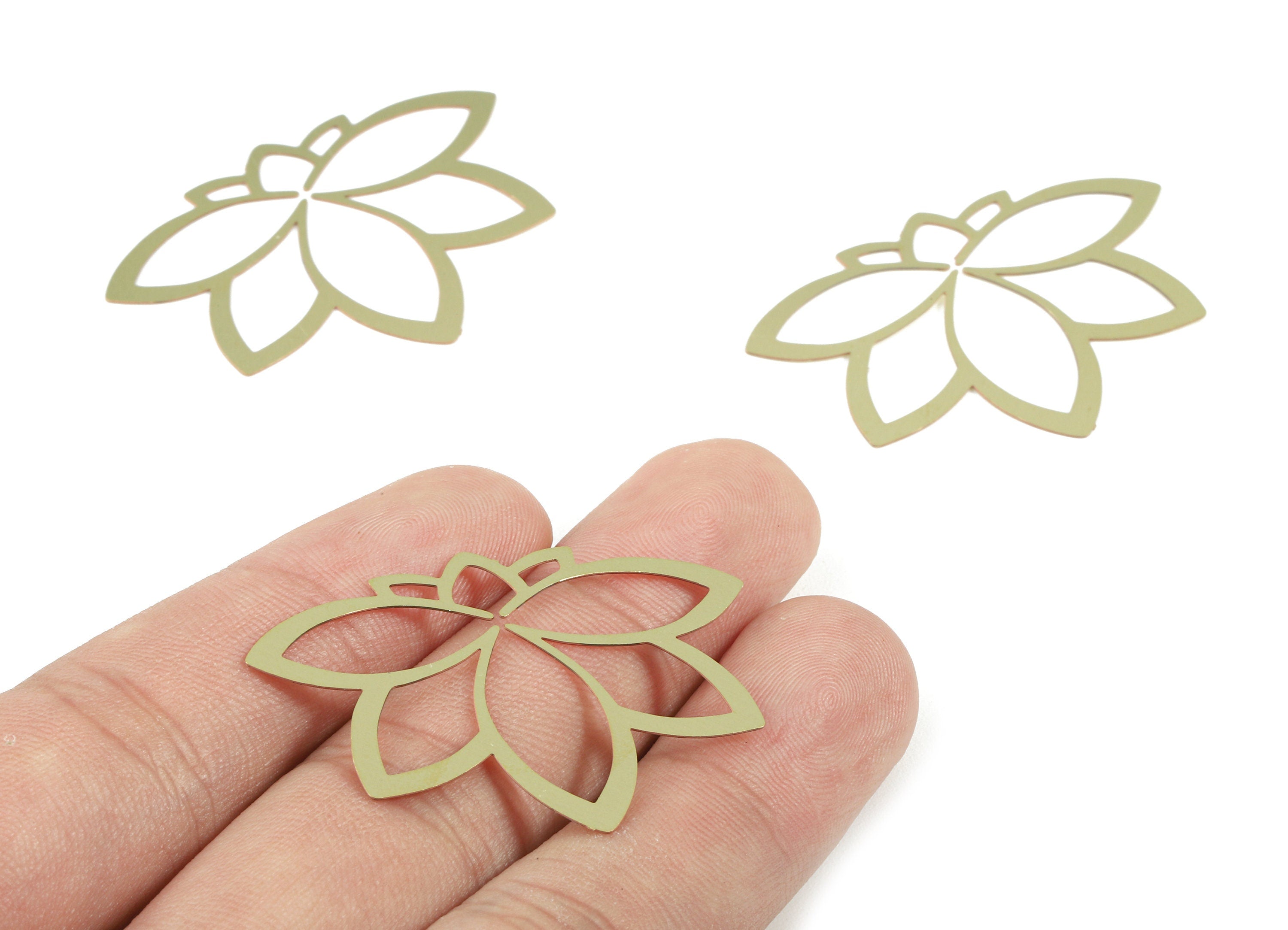 Brass Lotus Charms - Raw Brass Flower Earrings and Pendant - Brass Necklace Charms - Jewelry Supplies - 42.13x29.15x0.3mm - JJB5839 - DOMEDBAZAAR