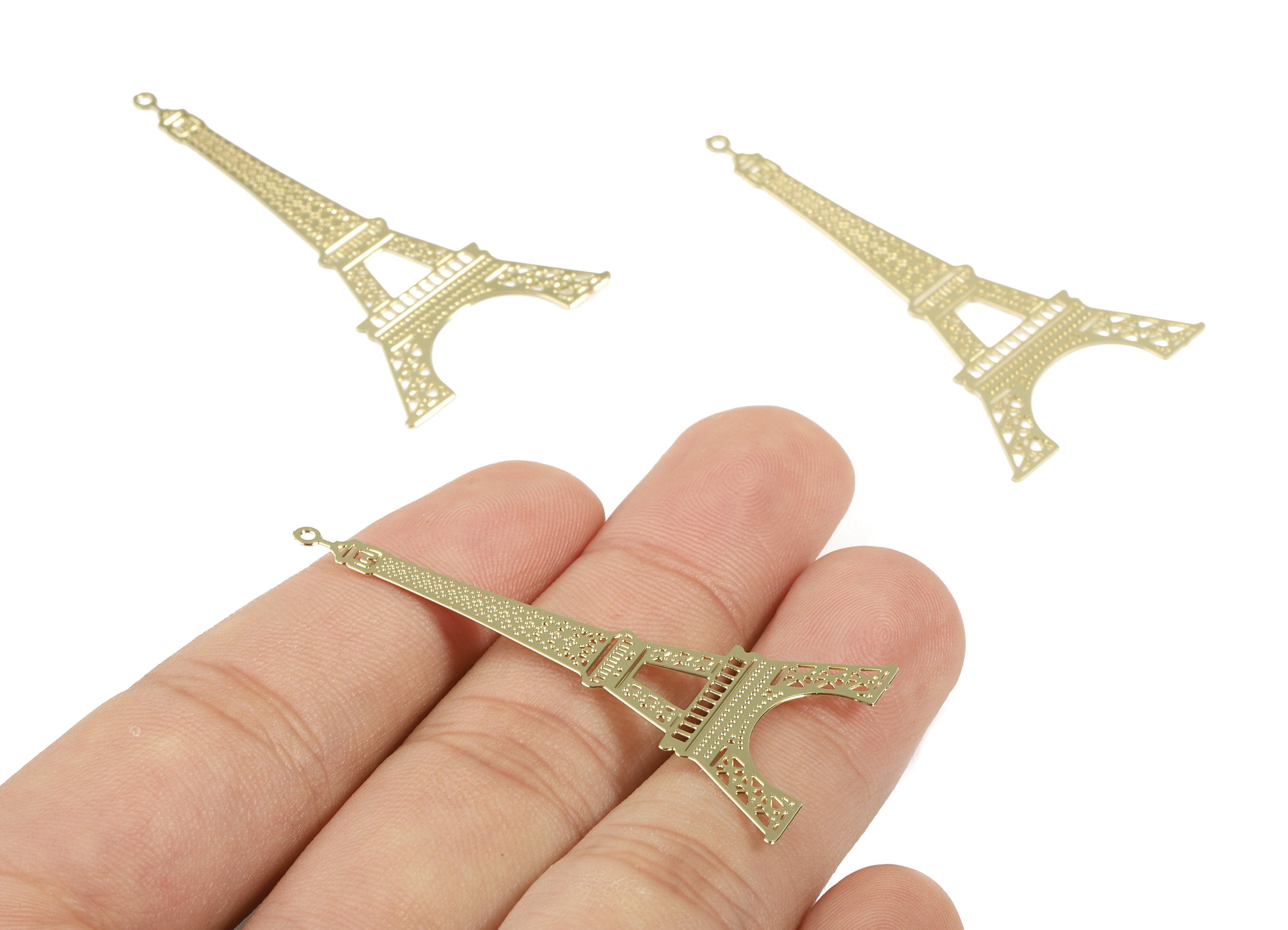Brass Eiffel Tower Charms - Raw Brass Eiffel Tower Earrings and Pendant - Gold Tone Plated - Earring Finding - 49.45x26.12x0.33mm - PP2977 - DOMEDBAZAAR