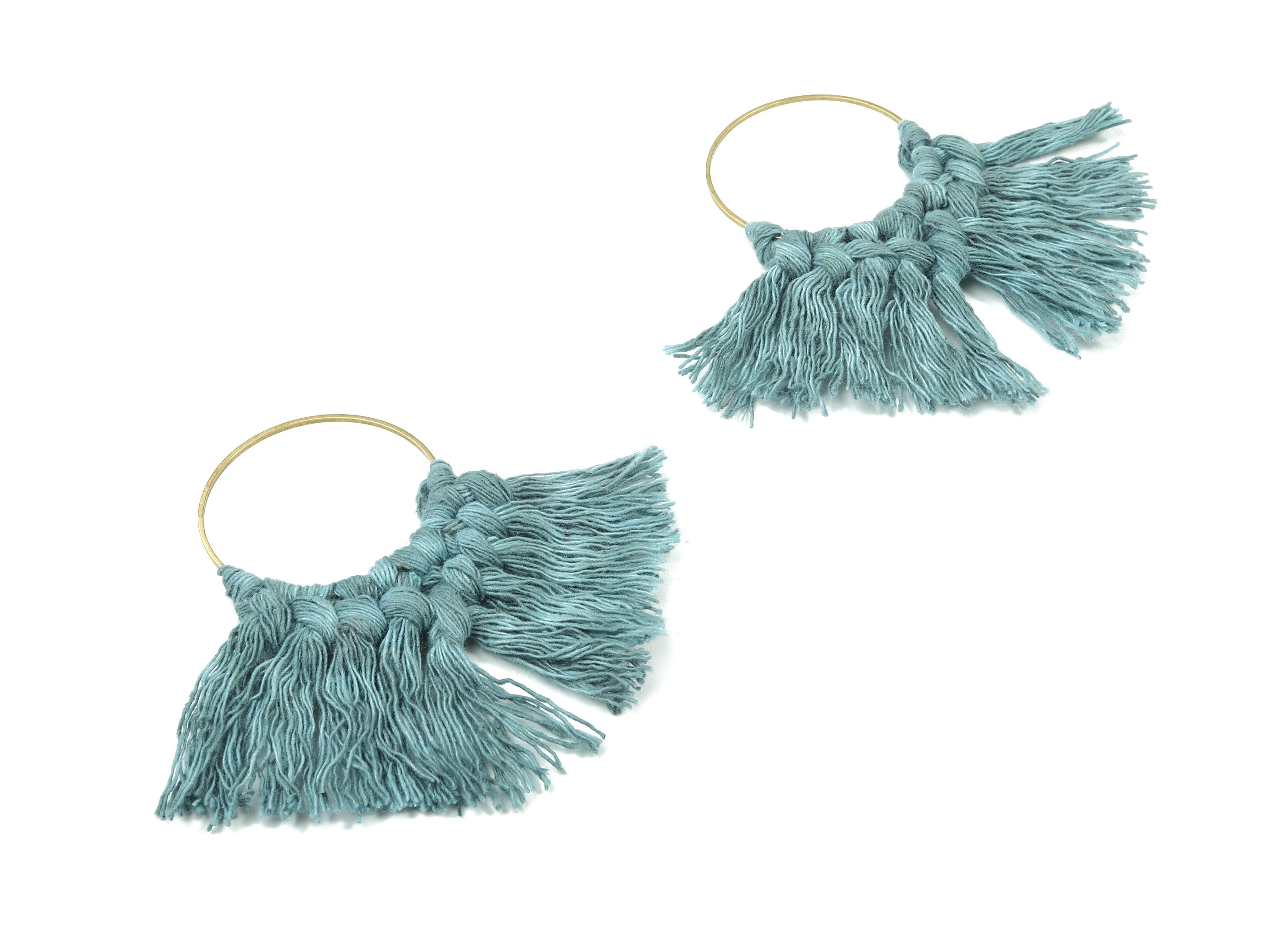 Tassel Earring Charms - Handmade Cotton Macrame Earrings - Raw Brass Hoop - Fringe Earrings - luxe Fan tassel - 92x81x5.85mm - TS1131-63 - DOMEDBAZAAR