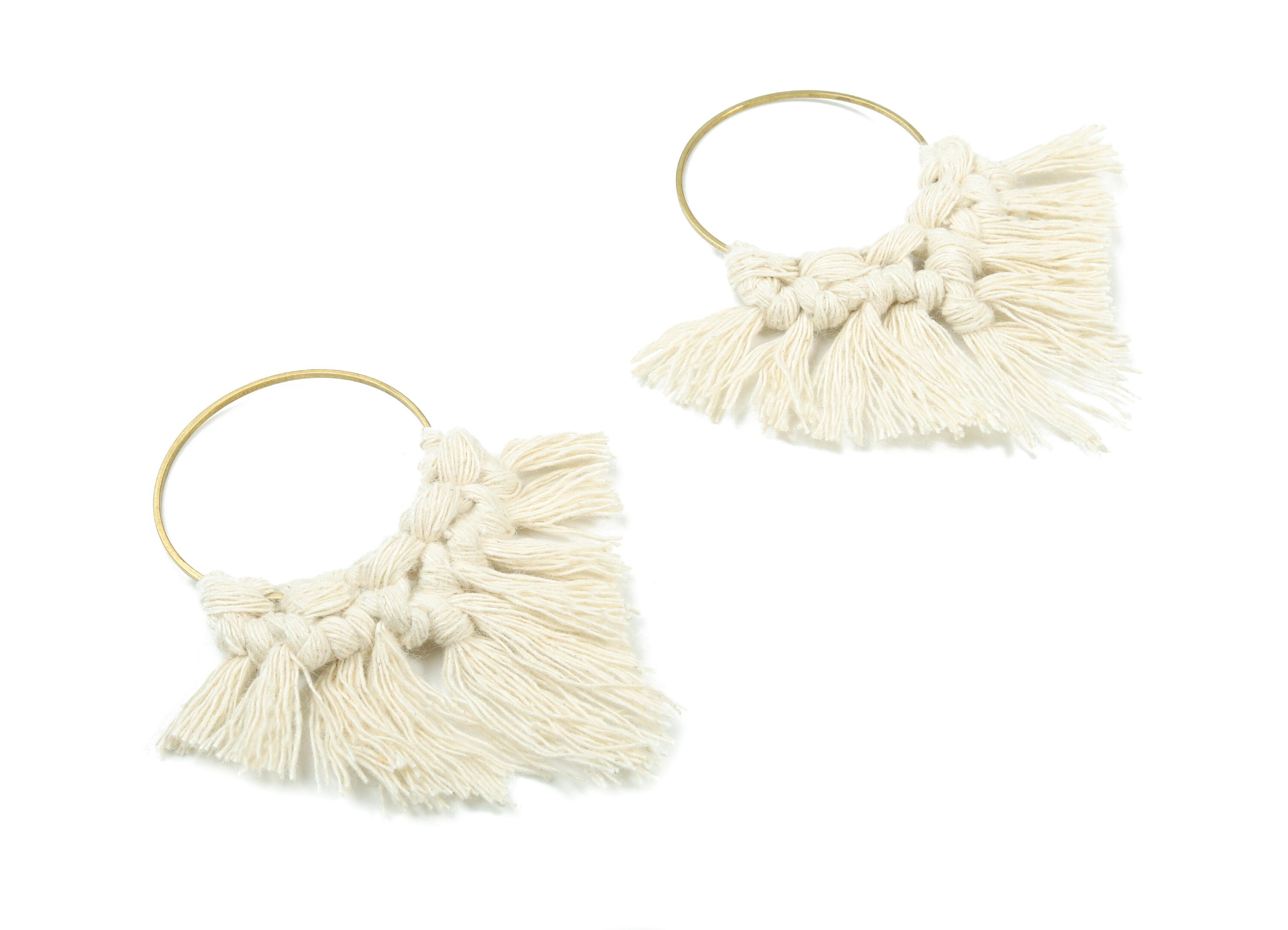 Tassel Earring Charms - Handmade Cotton Macrame Earrings - Raw Brass Hoop - Fringe Earrings - luxe Fan tassel - 92x81x5.85mm - TS1131-61 - DOMEDBAZAAR