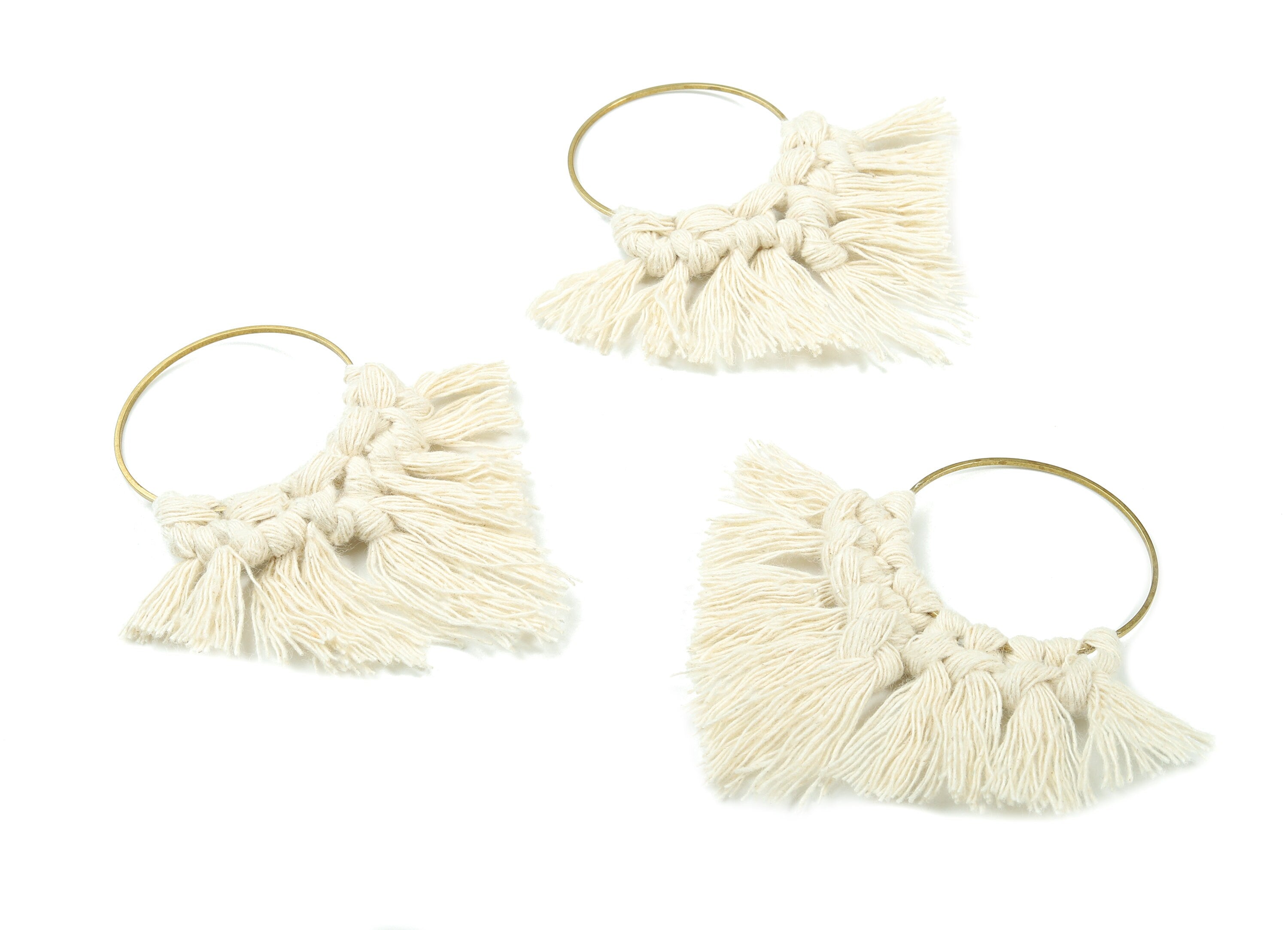 Tassel Earring Charms - Handmade Cotton Macrame Earrings - Raw Brass Hoop - Fringe Earrings - luxe Fan tassel - 92x81x5.85mm - TS1131-61 - DOMEDBAZAAR