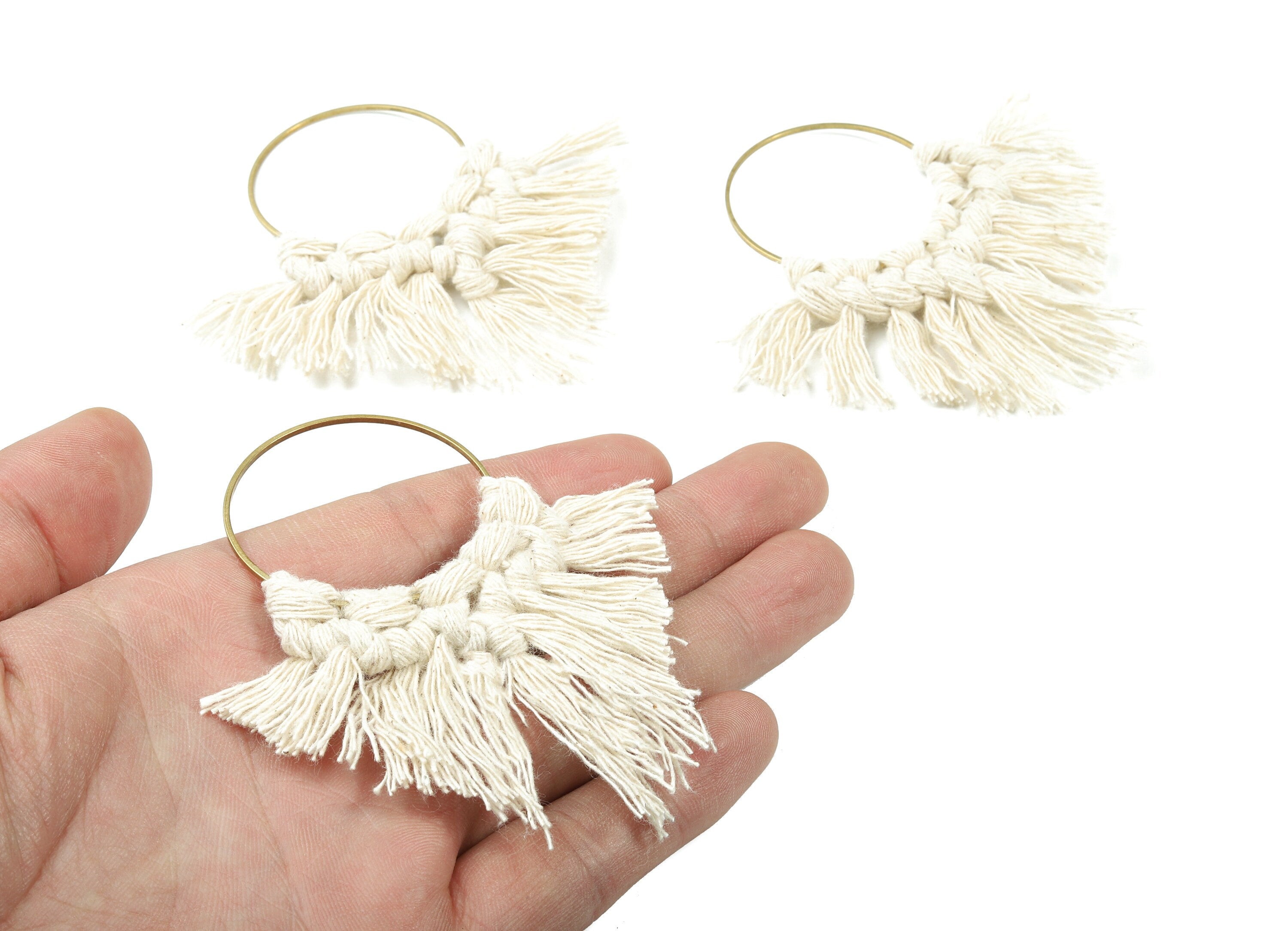 Tassel Earring Charms - Handmade Cotton Macrame Earrings - Raw Brass Hoop - Fringe Earrings - luxe Fan tassel - 92x81x5.85mm - TS1131-61 - DOMEDBAZAAR