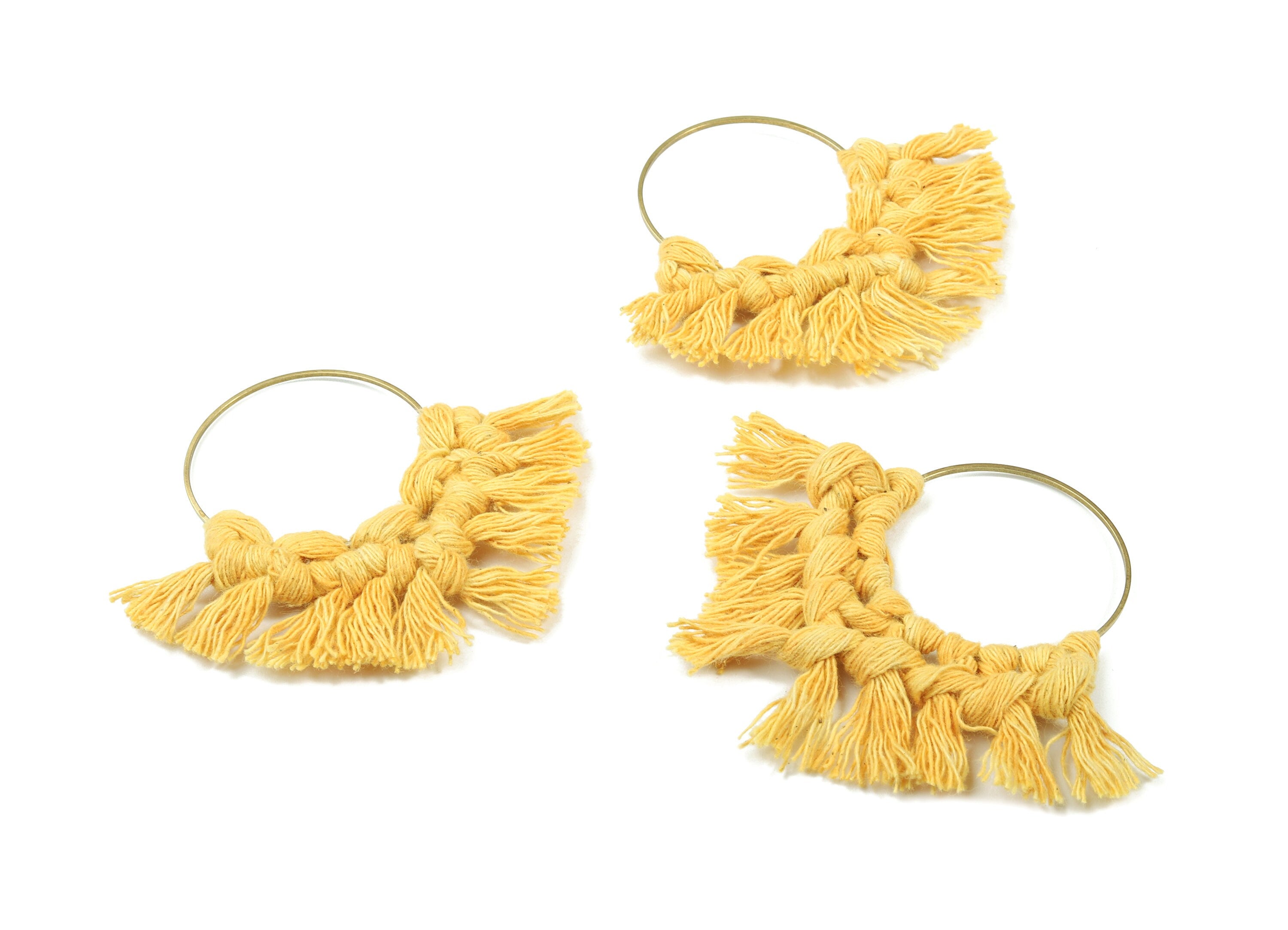 Tassel Earring Charms - Handmade Cotton Macrame Earrings - Raw Brass Hoop - Fringe Earrings - luxe Fan tassel - 92x81x5.85mm - TS1131-60 - DOMEDBAZAAR