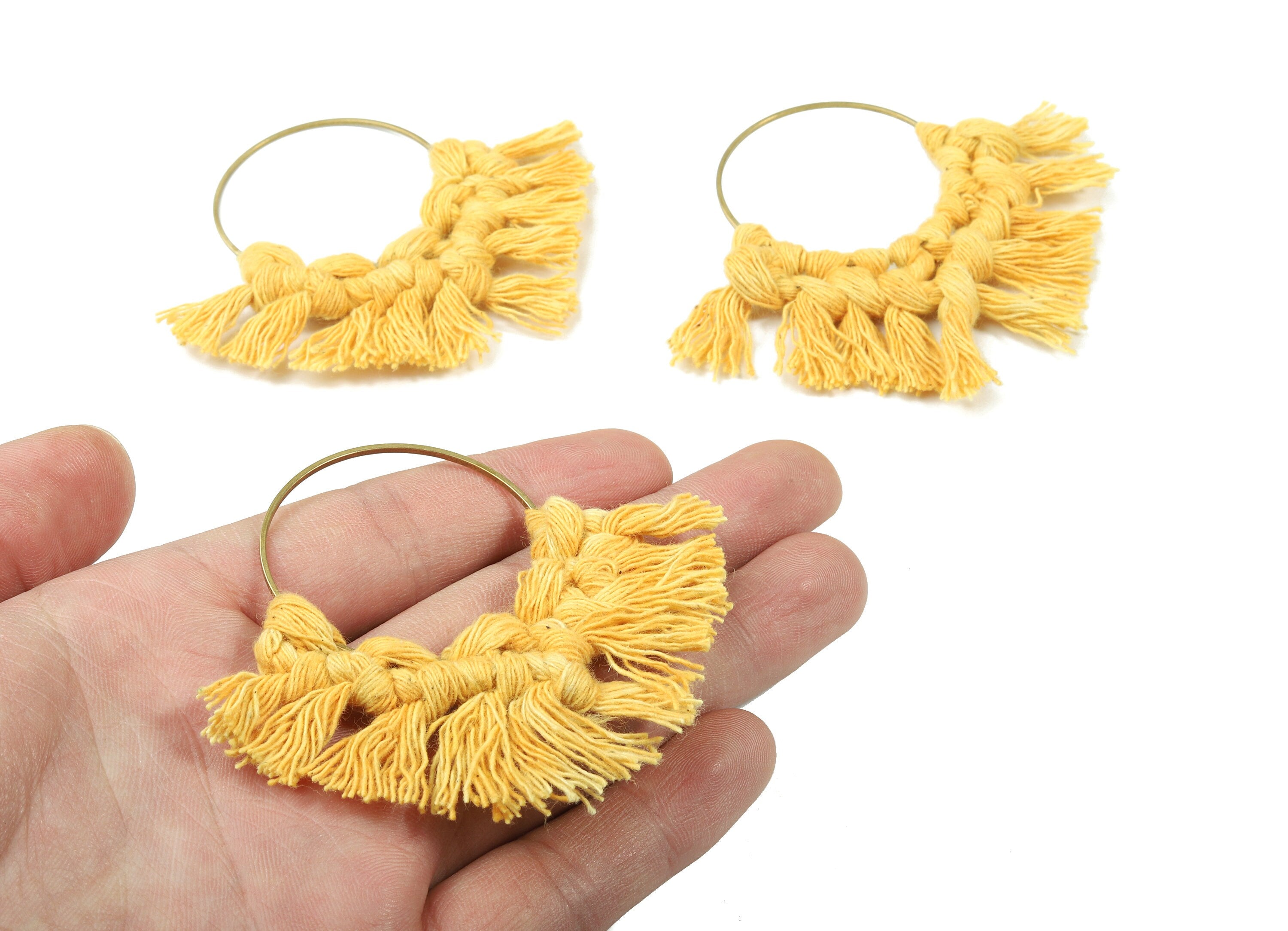 Tassel Earring Charms - Handmade Cotton Macrame Earrings - Raw Brass Hoop - Fringe Earrings - luxe Fan tassel - 92x81x5.85mm - TS1131-60 - DOMEDBAZAAR
