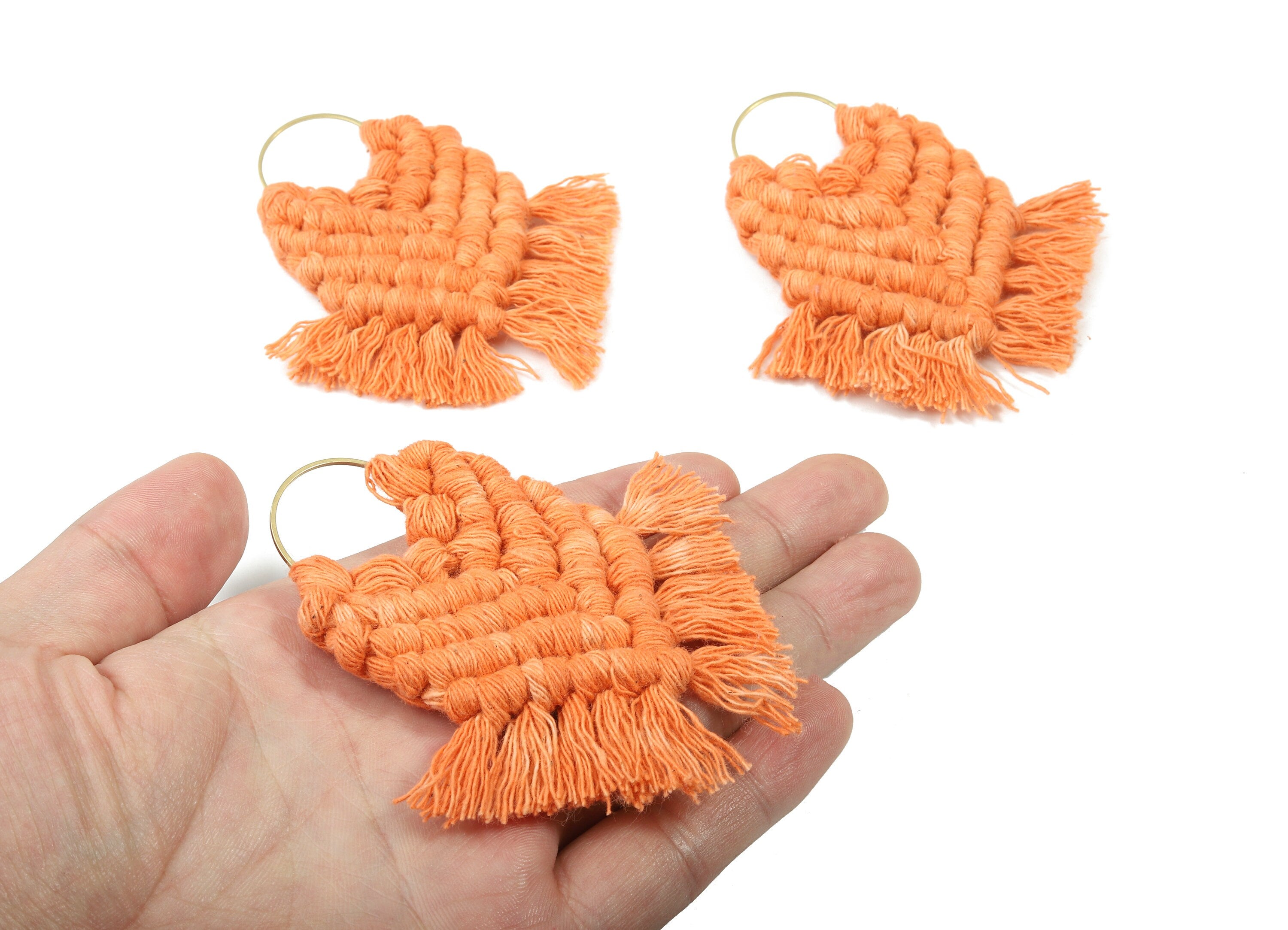 Tassel Earring Charms - Handmade Cotton Macrame Earrings - Raw Brass Hoop - Fringe Earrings - luxe Fan tassel - 92x81x5.85mm - TS1131-57 - DOMEDBAZAAR