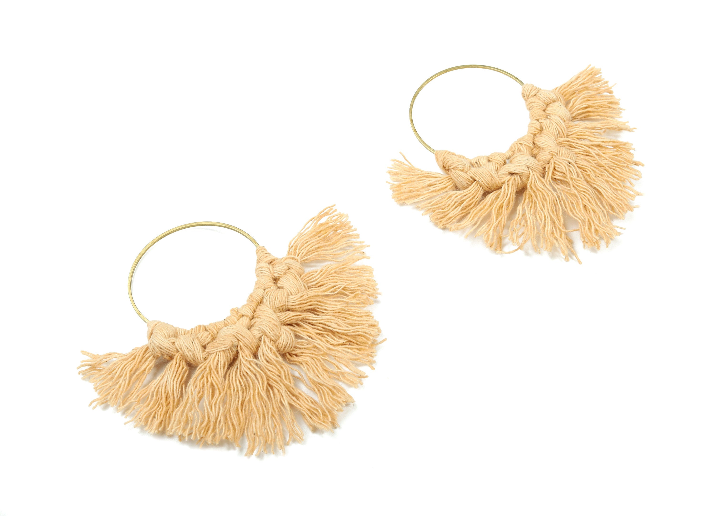 Tassel Earring Charms - Handmade Cotton Macrame Earrings - Raw Brass Hoop - Fringe Earrings - luxe Fan tassel - 92x81x5.85mm - TS1131-59 - DOMEDBAZAAR