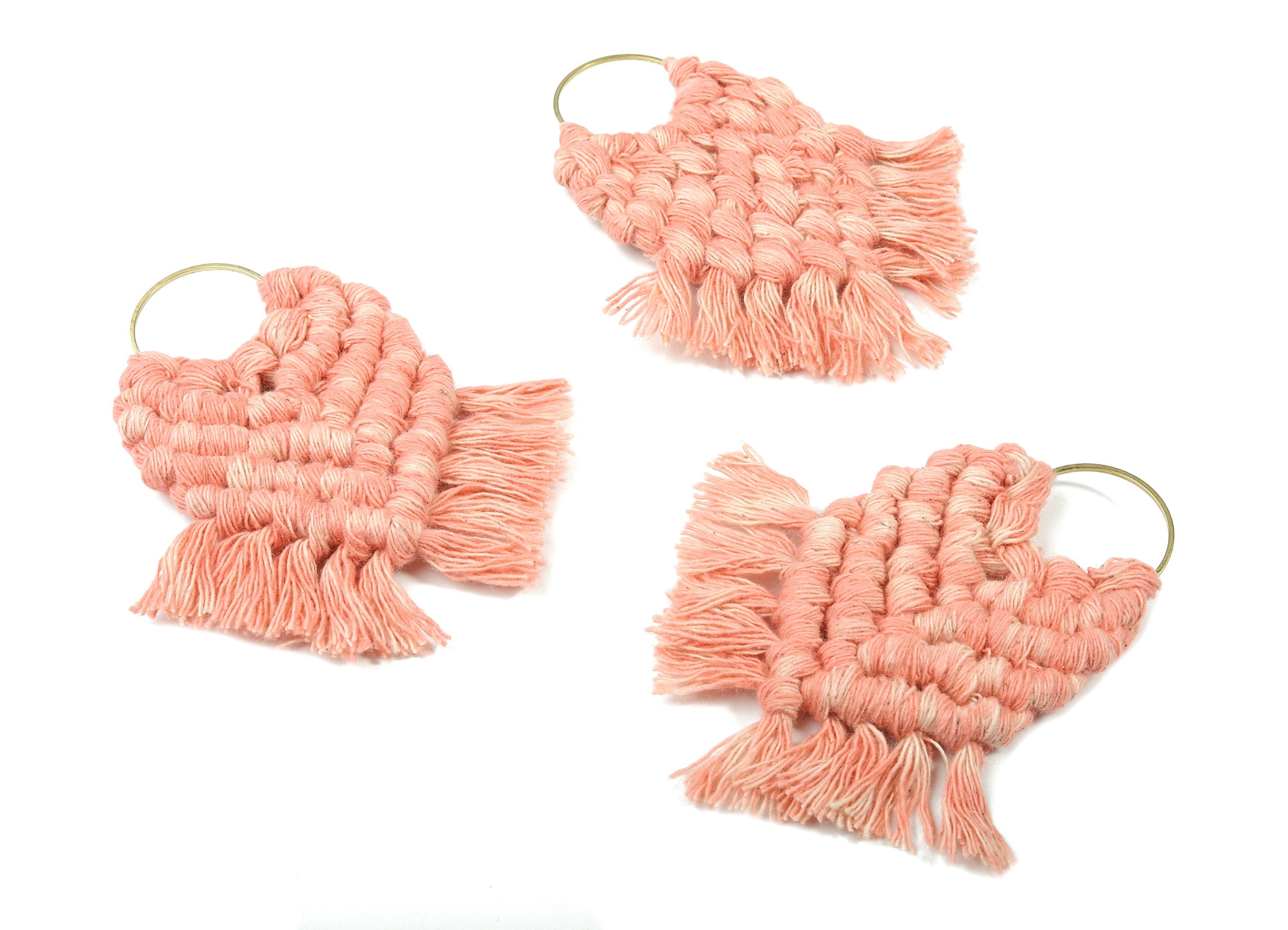 Macrame Earrings - Handmade Cotton Tassel Earrings - Fringe Earrings - Raw Brass Hoop -Luxe Tassel - 80x73x7.82mm - TS1133-58 - DOMEDBAZAAR