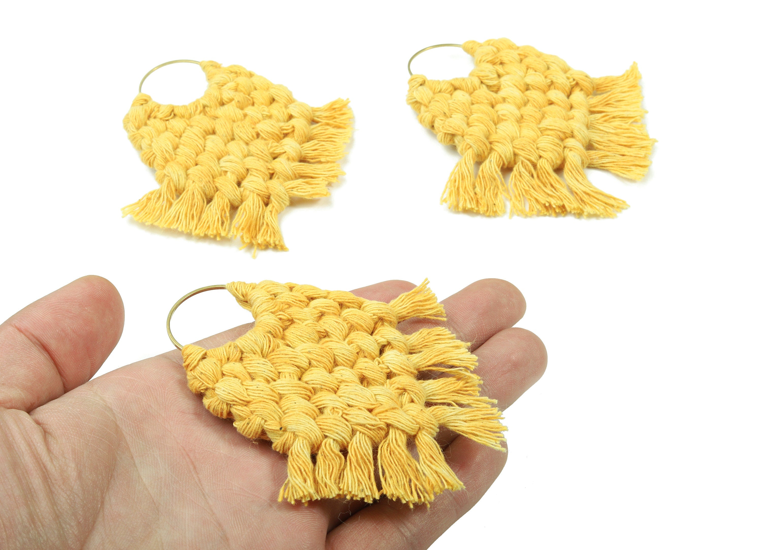 Macrame Earrings - Handmade Cotton Tassel Earrings - Fringe Earrings - Raw Brass Hoop -Luxe Tassel - 80x73x7.82mm - TS1133-60 - DOMEDBAZAAR
