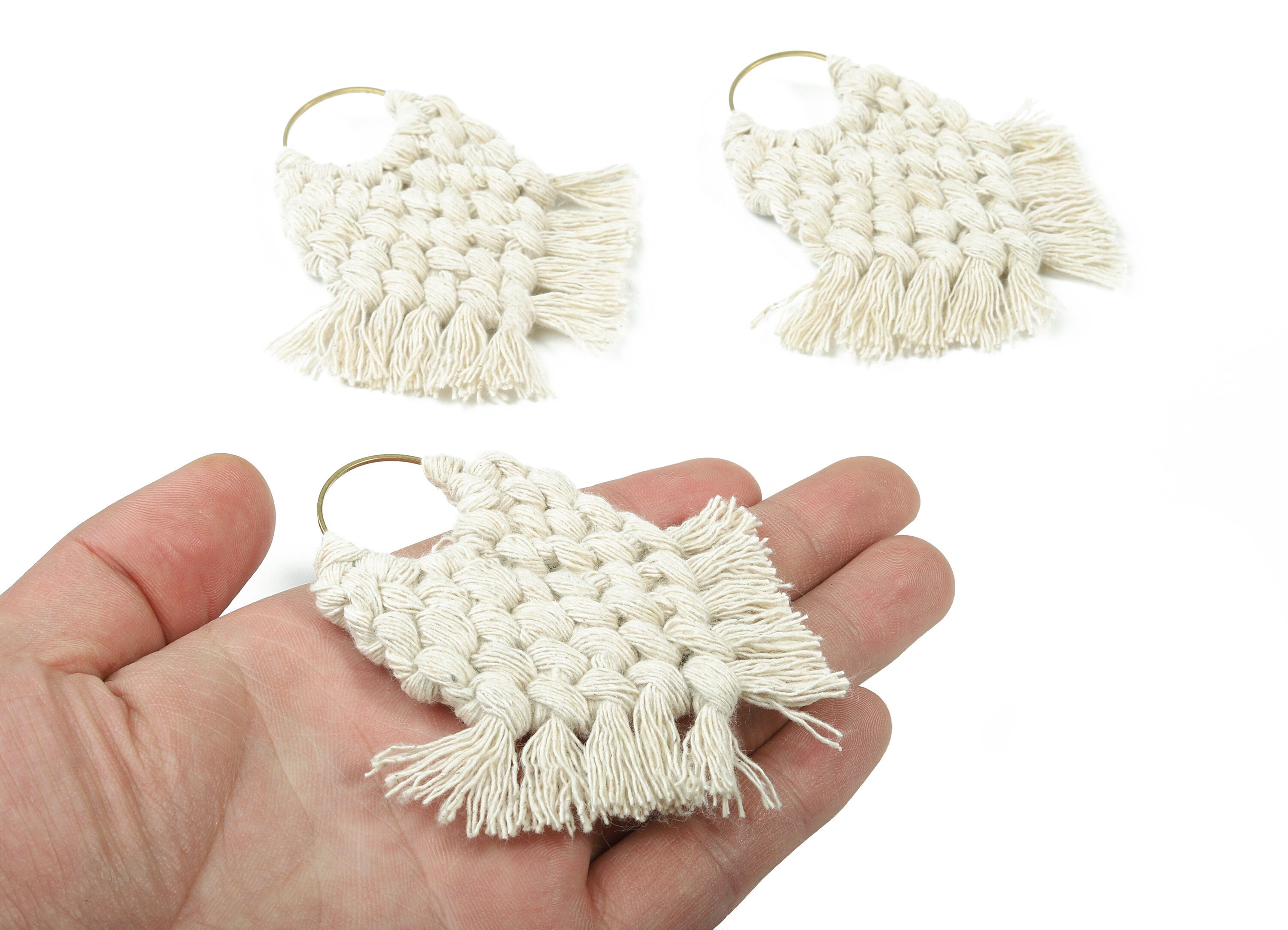 Macrame Earrings - Handmade Cotton Tassel Earrings - Fringe Earrings - Raw Brass Hoop -Luxe Tassel - 80x73x7.82mm - TS1133-61 - DOMEDBAZAAR