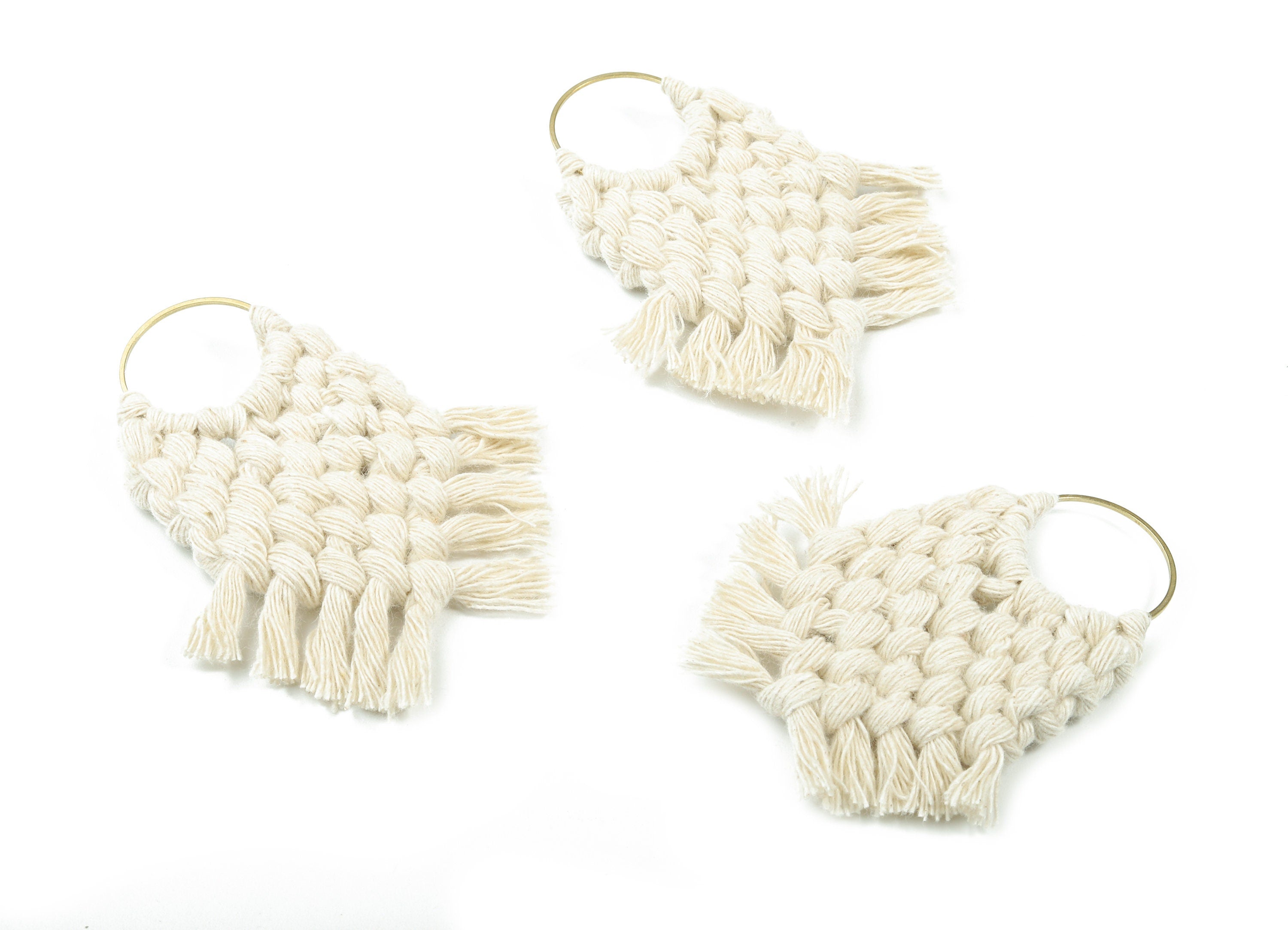 Macrame Earrings - Handmade Cotton Tassel Earrings - Fringe Earrings - Raw Brass Hoop -Luxe Tassel - 80x73x7.82mm - TS1133-62 - DOMEDBAZAAR