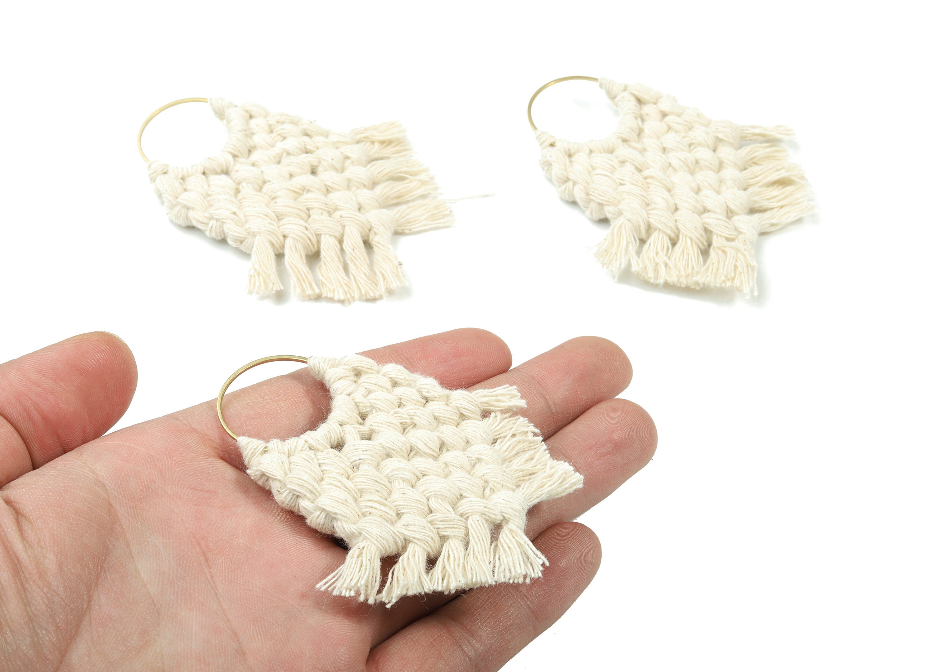 Macrame Earrings - Handmade Cotton Tassel Earrings - Fringe Earrings - Raw Brass Hoop -Luxe Tassel - 80x73x7.82mm - TS1133-62 - DOMEDBAZAAR