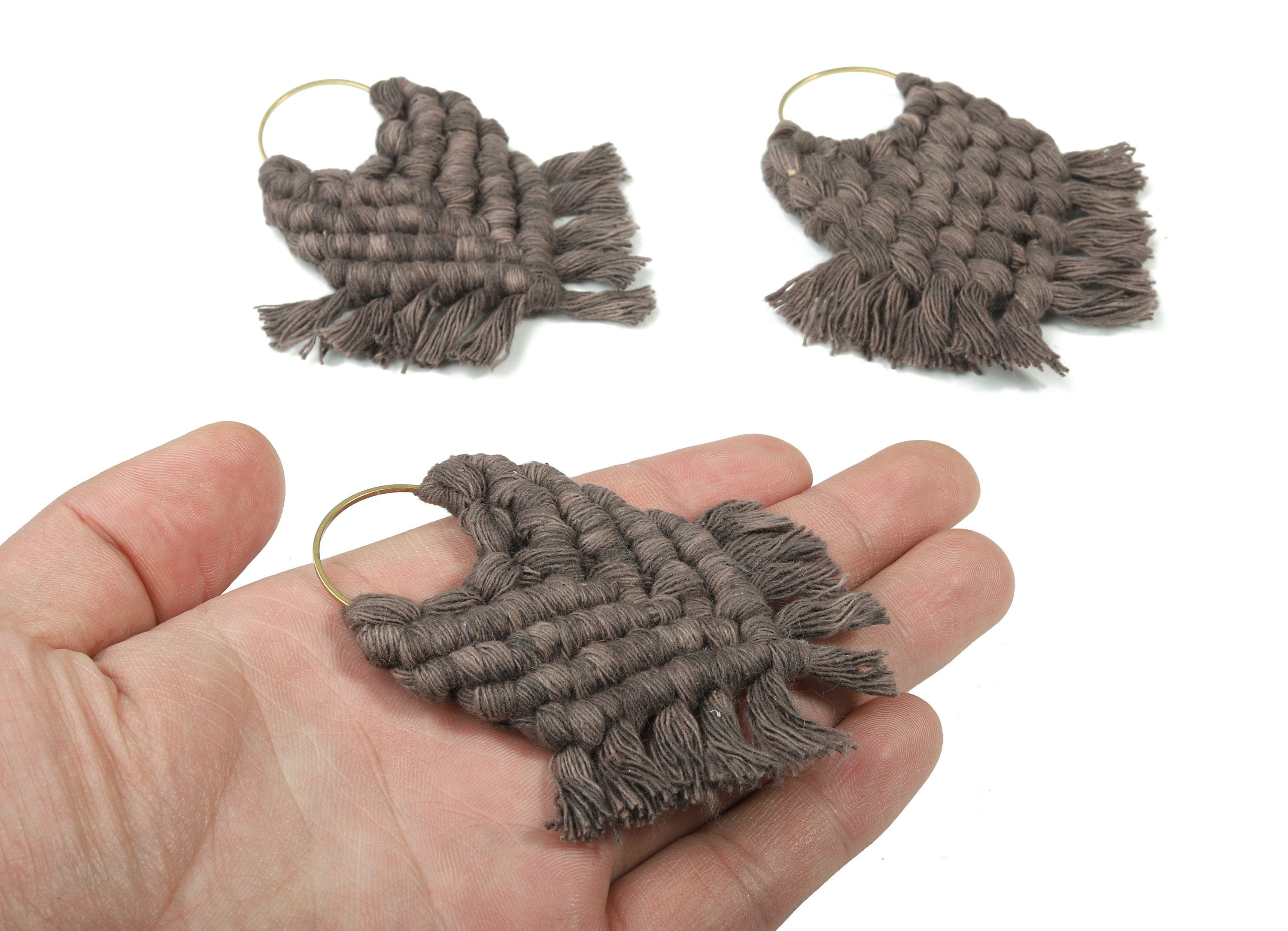 Macrame Earrings - Handmade Cotton Tassel Earrings - Fringe Earrings - Raw Brass Hoop -Luxe Tassel - 80x73x7.82mm - TS1133-64 - DOMEDBAZAAR