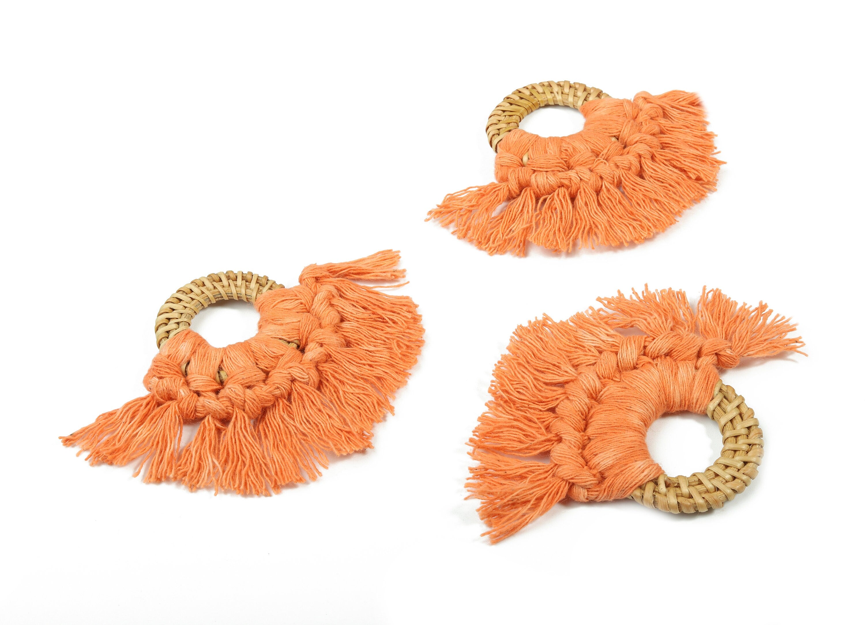 Rattan Tassel Earrings - Handmade Cotton Macrame Earrings - Handwoven Straw - Wicker Braid Hoop Earrings - 90x70x7.29mm - TS1130-57 - DOMEDBAZAAR