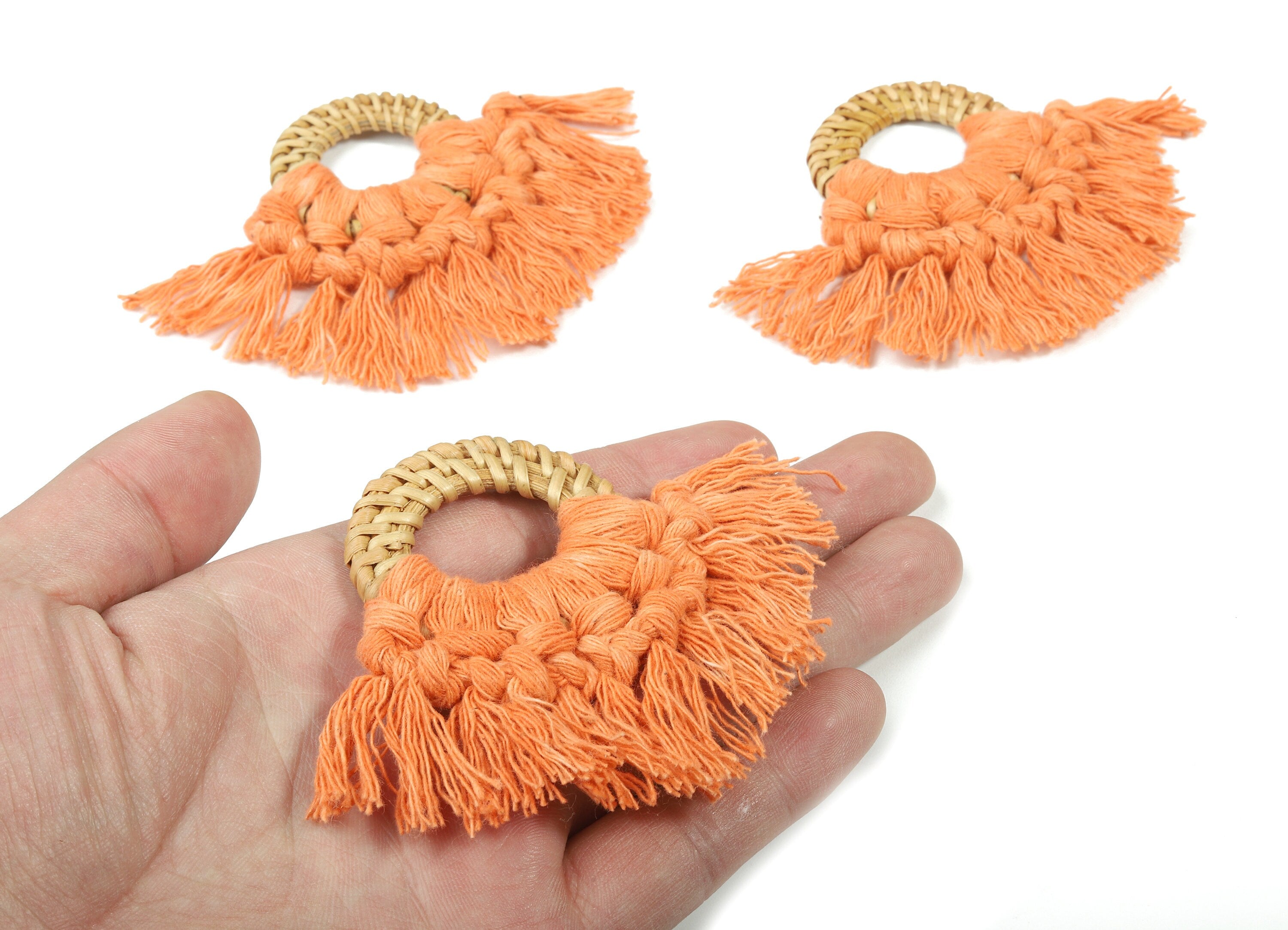 Rattan Tassel Earrings - Handmade Cotton Macrame Earrings - Handwoven Straw - Wicker Braid Hoop Earrings - 90x70x7.29mm - TS1130-57 - DOMEDBAZAAR