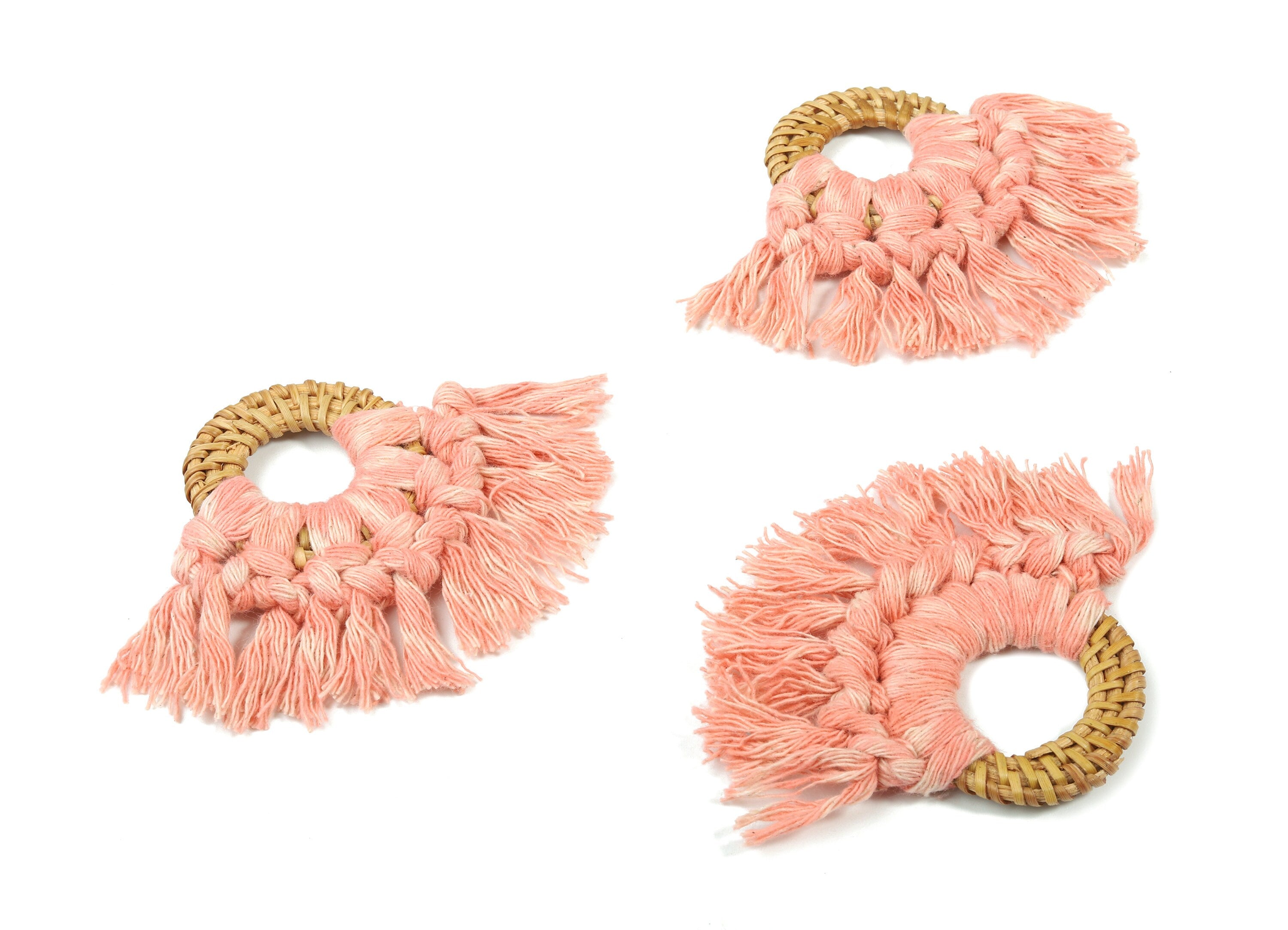 Rattan Tassel Earrings - Handmade Cotton Macrame Earrings - Handwoven Straw - Wicker Braid Hoop Earrings - 90x70x7.29mm - TS1130-58 - DOMEDBAZAAR