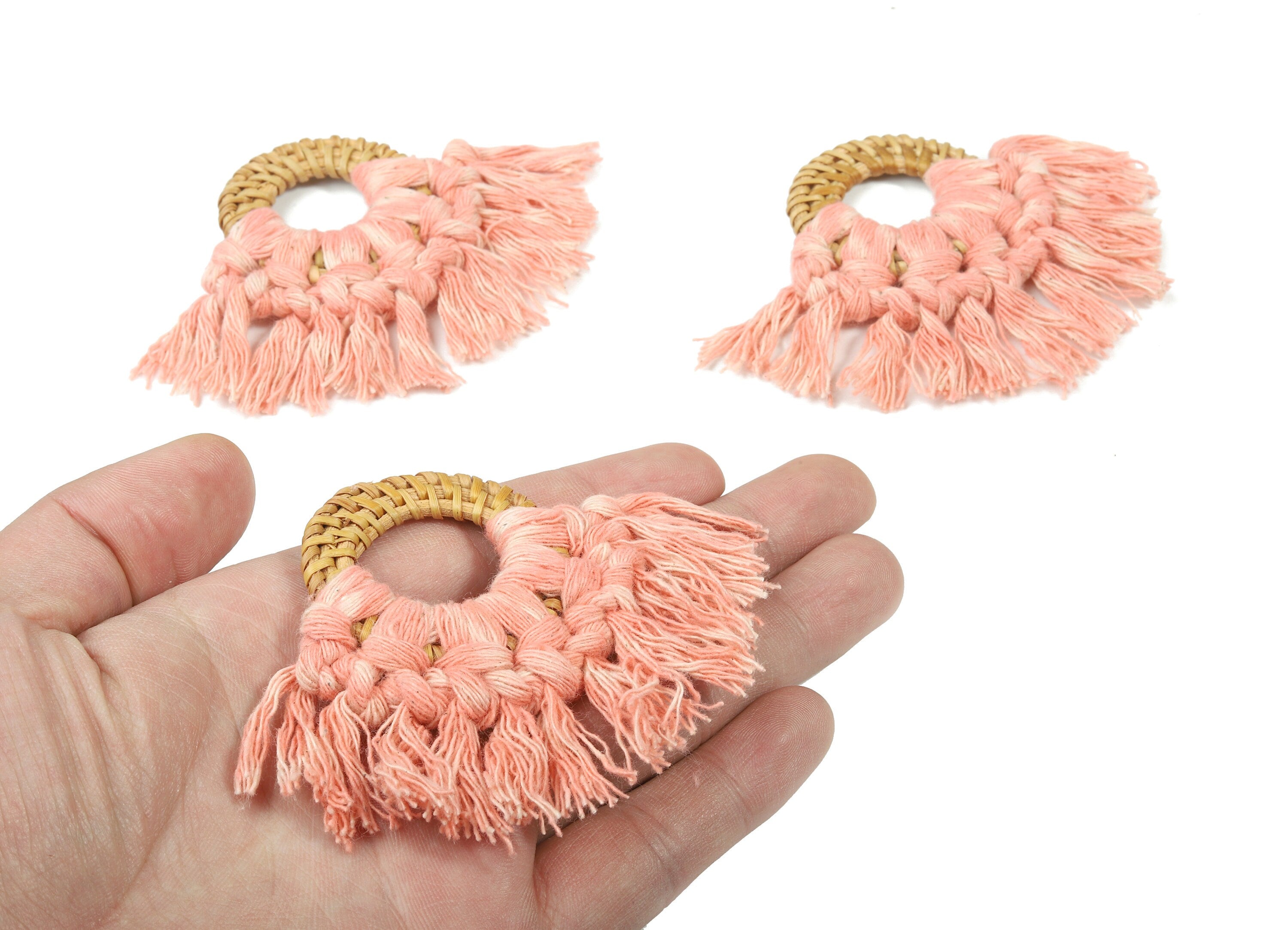 Rattan Tassel Earrings - Handmade Cotton Macrame Earrings - Handwoven Straw - Wicker Braid Hoop Earrings - 90x70x7.29mm - TS1130-58 - DOMEDBAZAAR