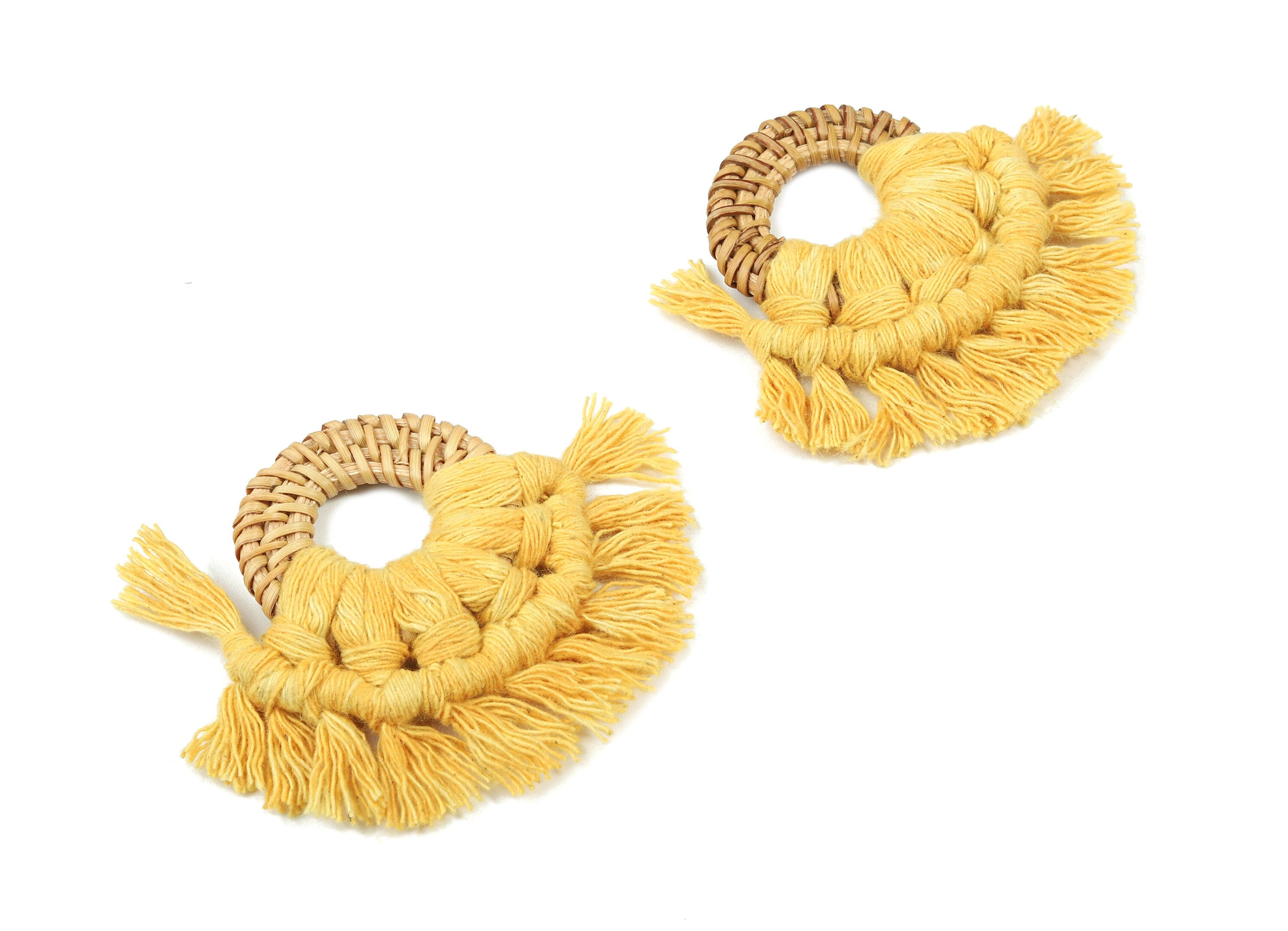 Rattan Tassel Earrings - Handmade Cotton Macrame Earrings - Handwoven Straw - Wicker Braid Hoop Earrings - 90x70x7.29mm - TS1130-60 - DOMEDBAZAAR
