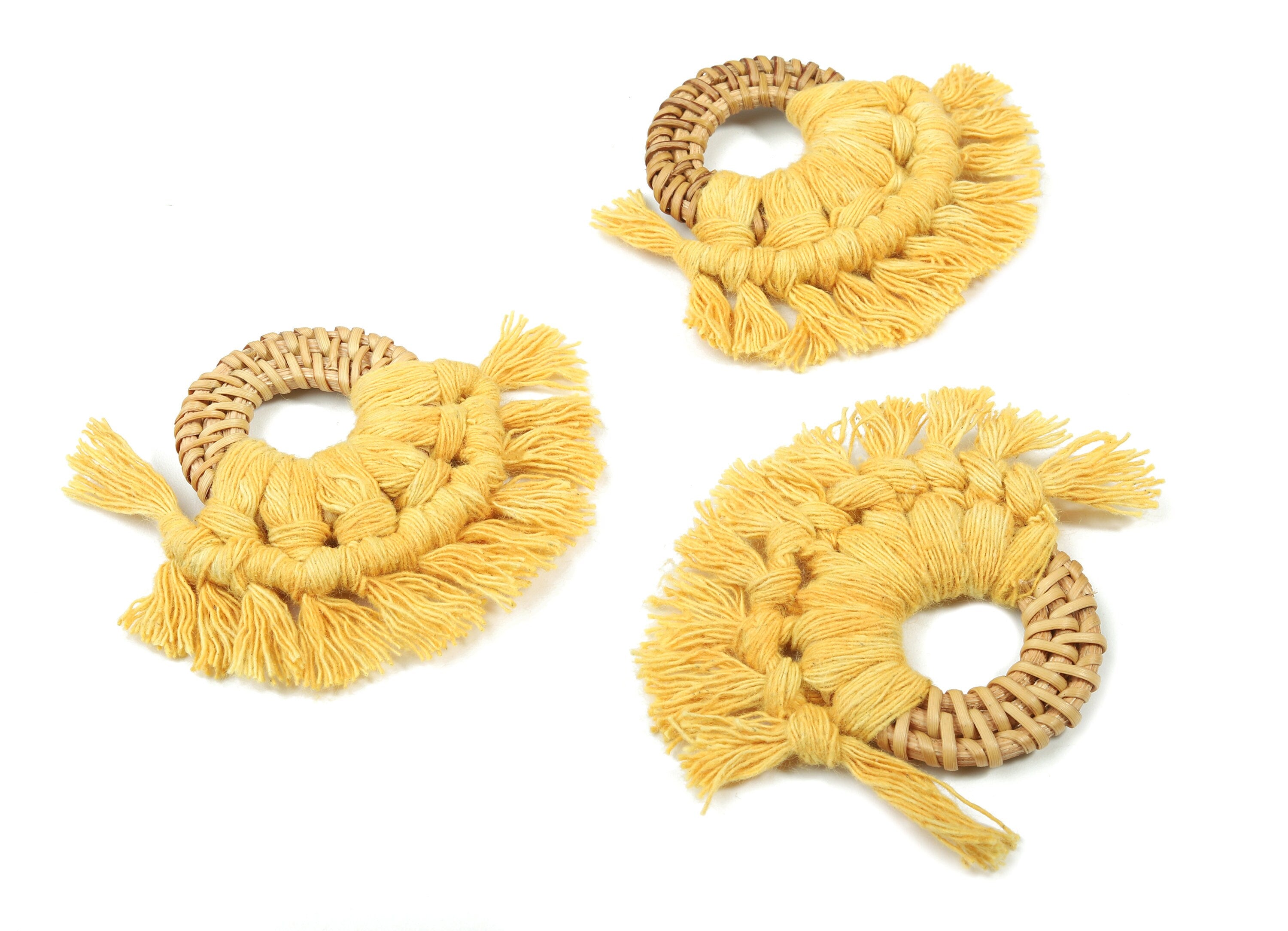 Rattan Tassel Earrings - Handmade Cotton Macrame Earrings - Handwoven Straw - Wicker Braid Hoop Earrings - 90x70x7.29mm - TS1130-60 - DOMEDBAZAAR