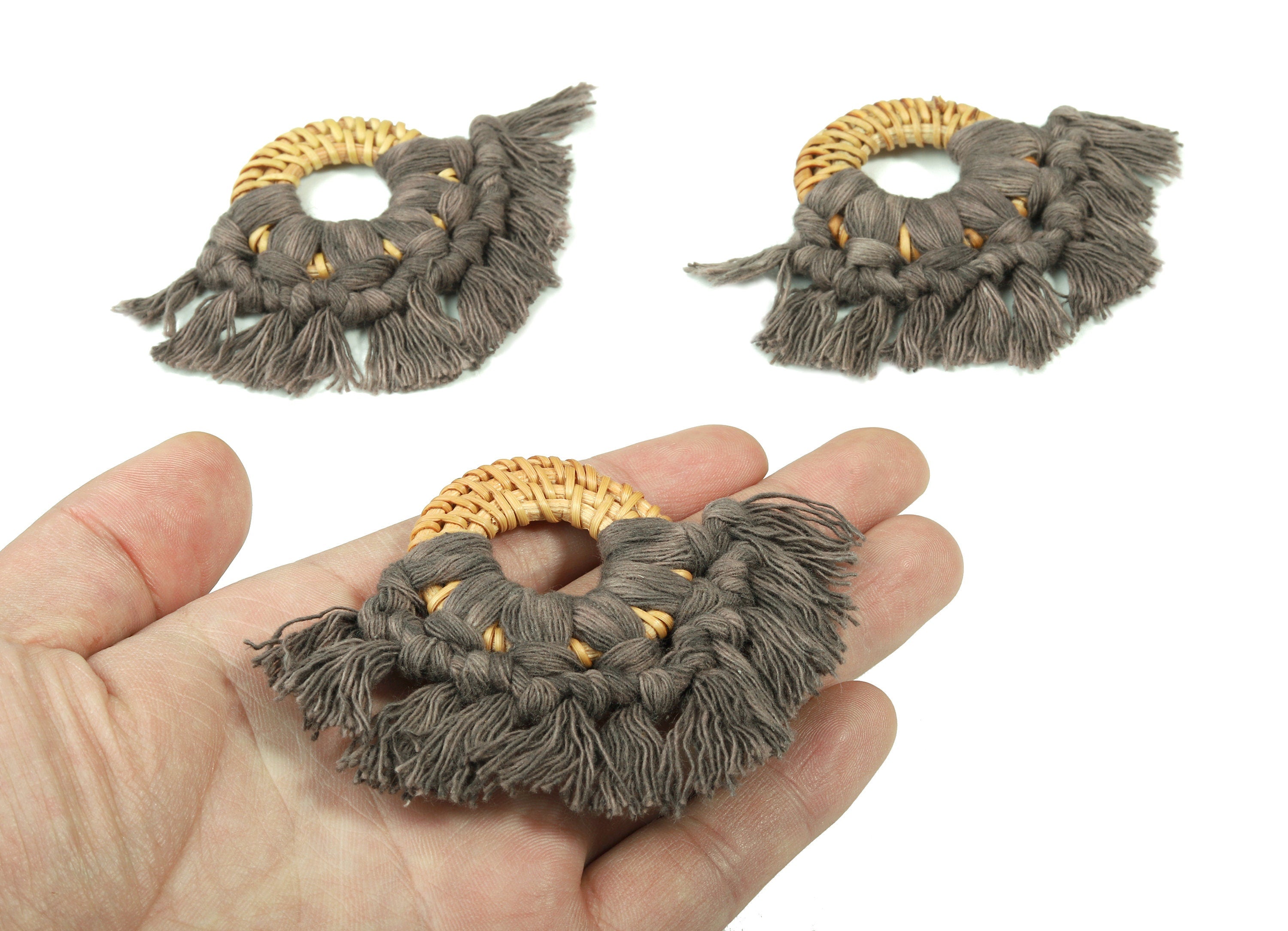 Rattan Tassel Earrings - Handmade Cotton Macrame Earrings - Handwoven Straw - Wicker Braid Hoop Earrings - 90x70x7.29mm - TS1130-64 - DOMEDBAZAAR