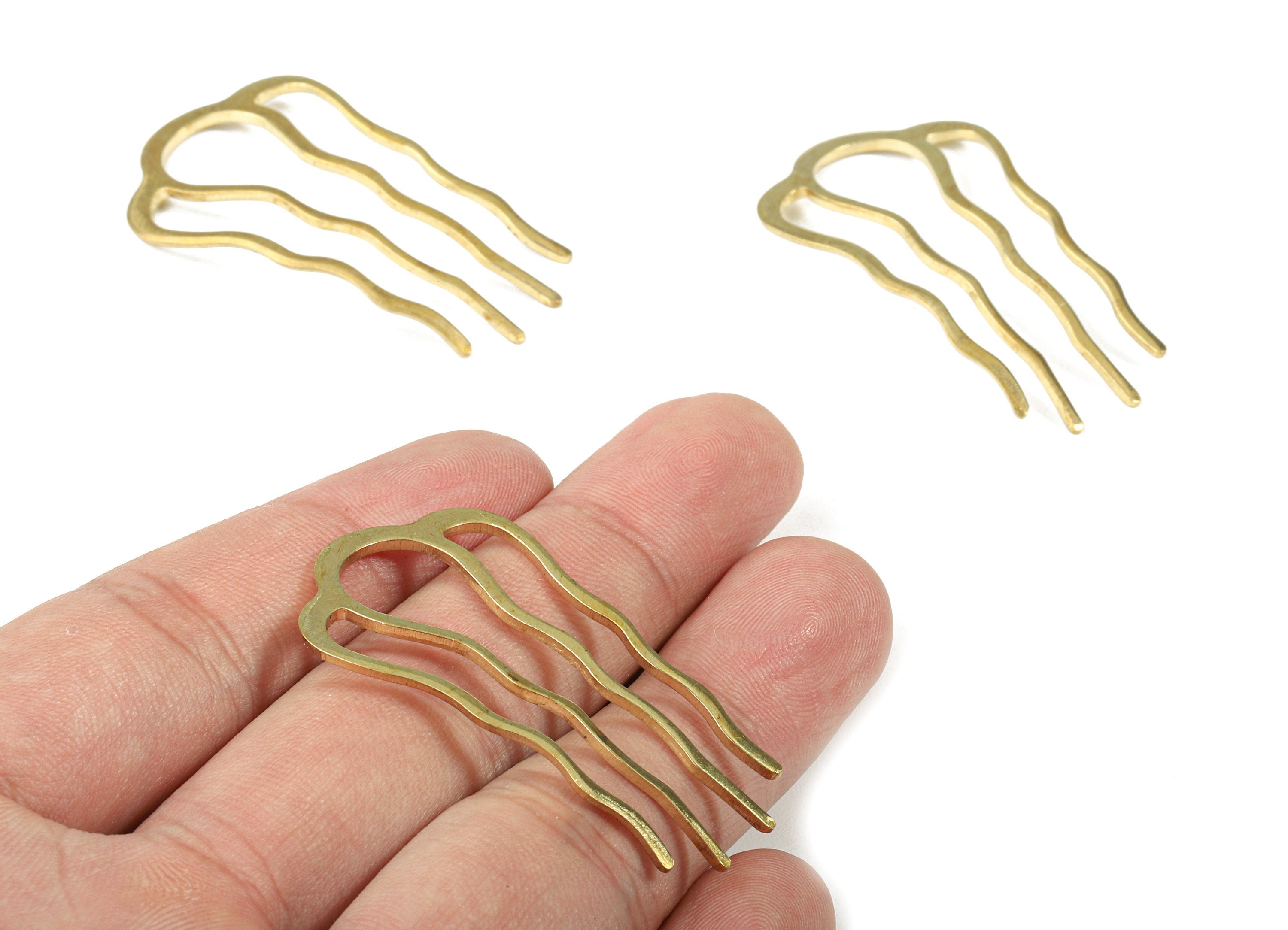 Brass Hair Tooth Comb Blanks - Brass 4 Teeth Barrette Hair Combs - Jewelry Supplies - 45.23x25.86x1.3mm - PP2980 - DOMEDBAZAAR