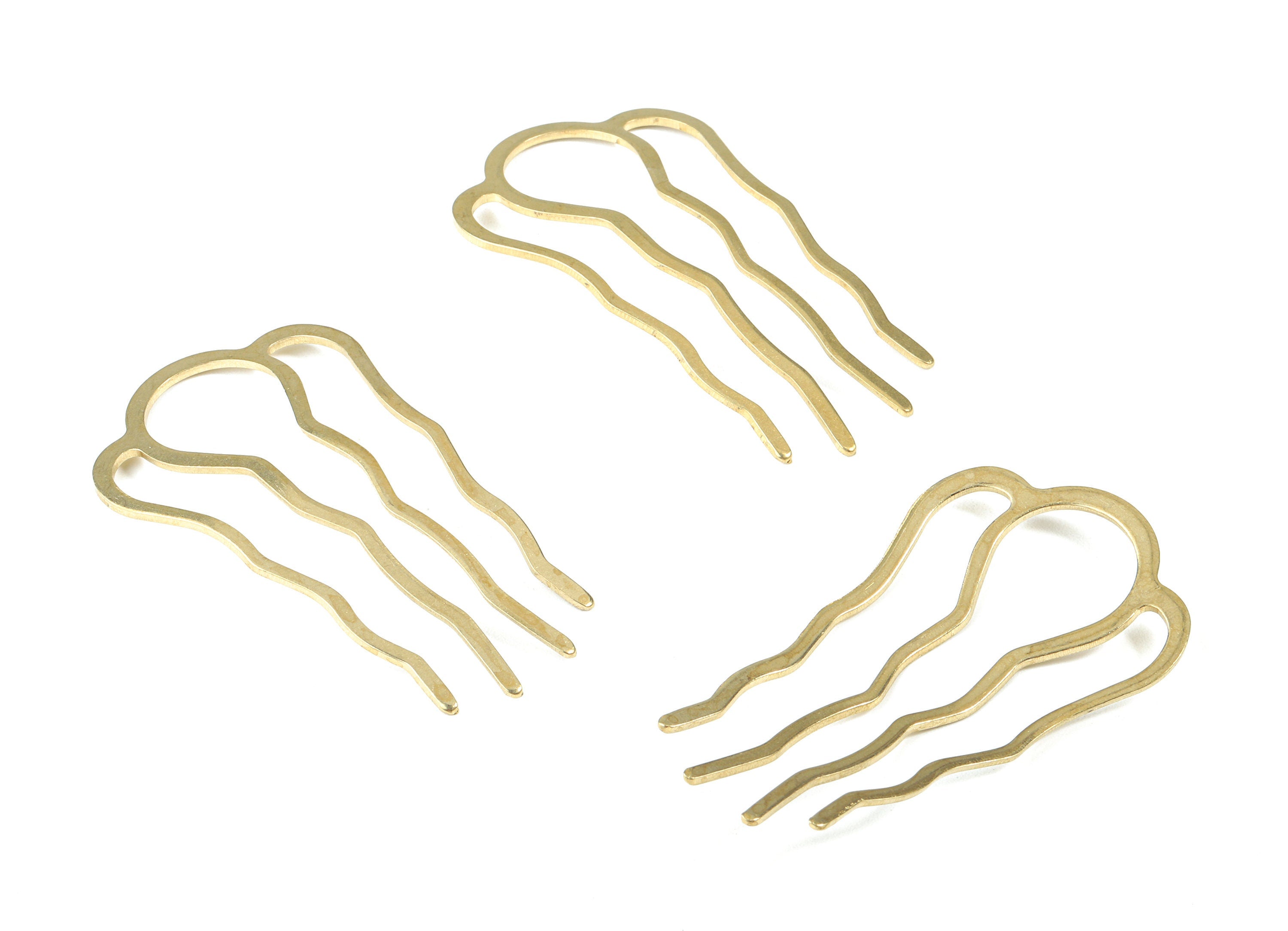 Brass Hair Tooth Comb Blanks - Brass 4 Teeth Barrette Hair Combs - Jewelry Supplies - 61.15x34.38x1.28mm - PP2981 - DOMEDBAZAAR