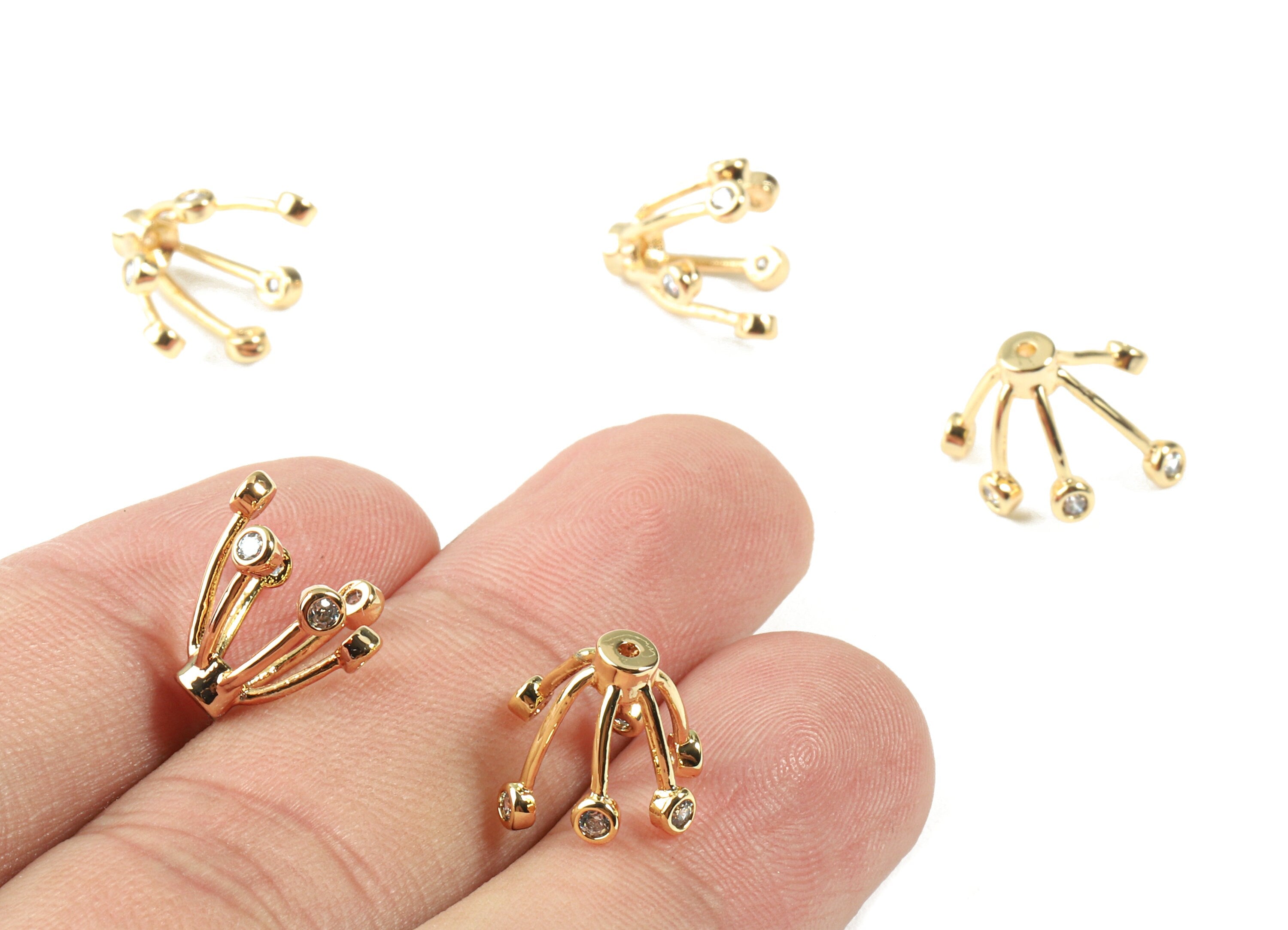 Brass Flower Earring Charms With Glass - Brass Flower Earring Pendant - 18k Real Gold Plating Brass - 12.86x10.88x1.66mm - RGP2280 - DOMEDBAZAAR