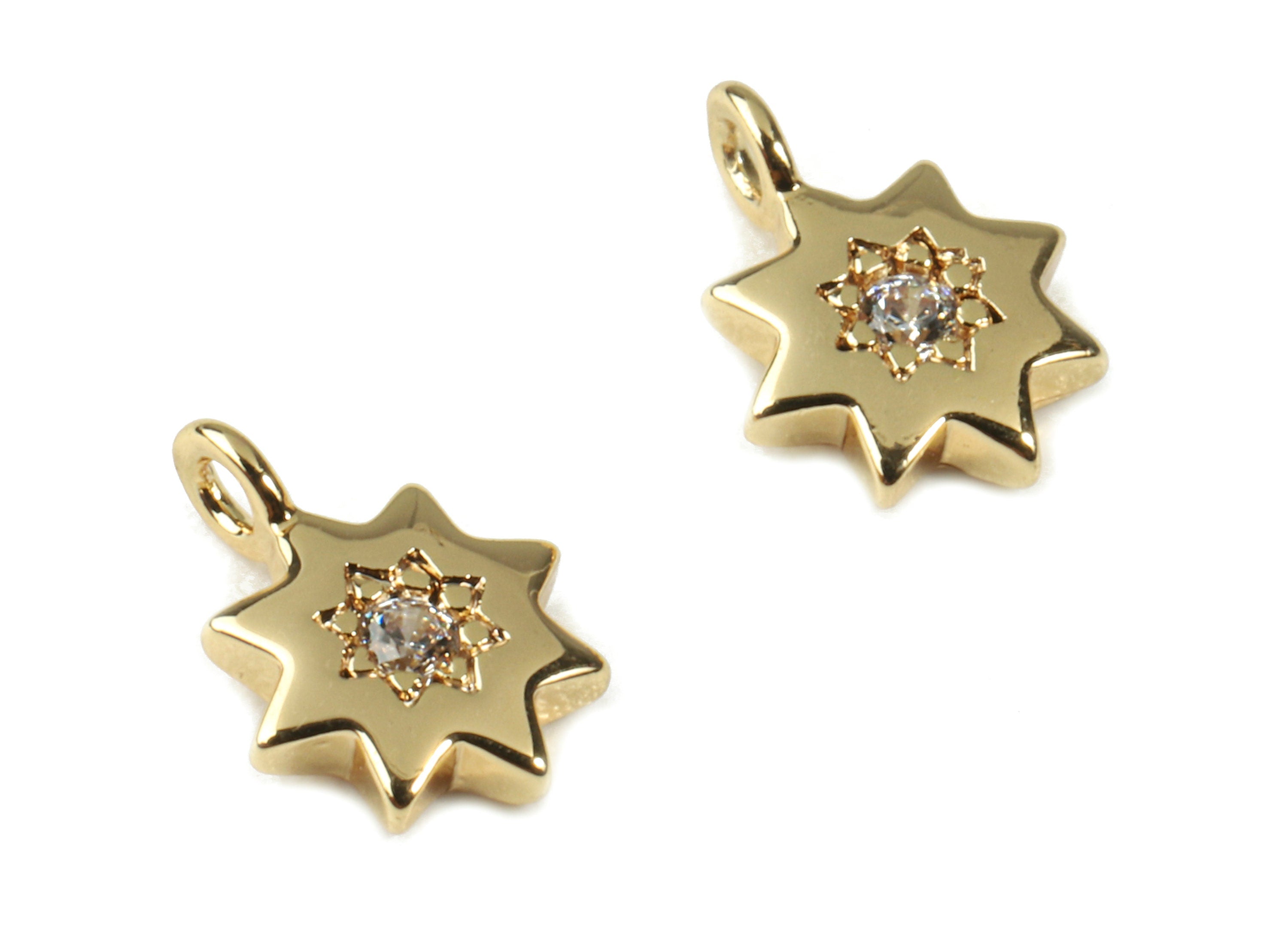 Brass Mini Sun Earring Charms With Glass - Brass Mini Sun Earring Pendant - 18k Real Gold Plating Brass - 7.69x5.96x1.5mm - RGP2282 - DOMEDBAZAAR