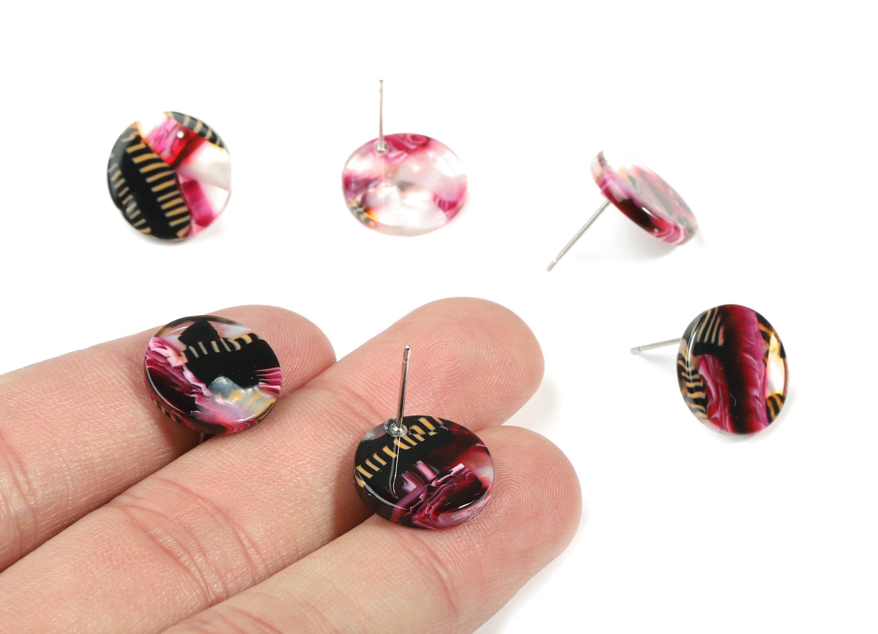 Acetate Mini Round Earring Stud - Circle Earring Post - Earring Post - Jewelry Supplies - Color Code: A345 - 14.88x14.88x2.6mm - AC1812-A345 - DOMEDBAZAAR