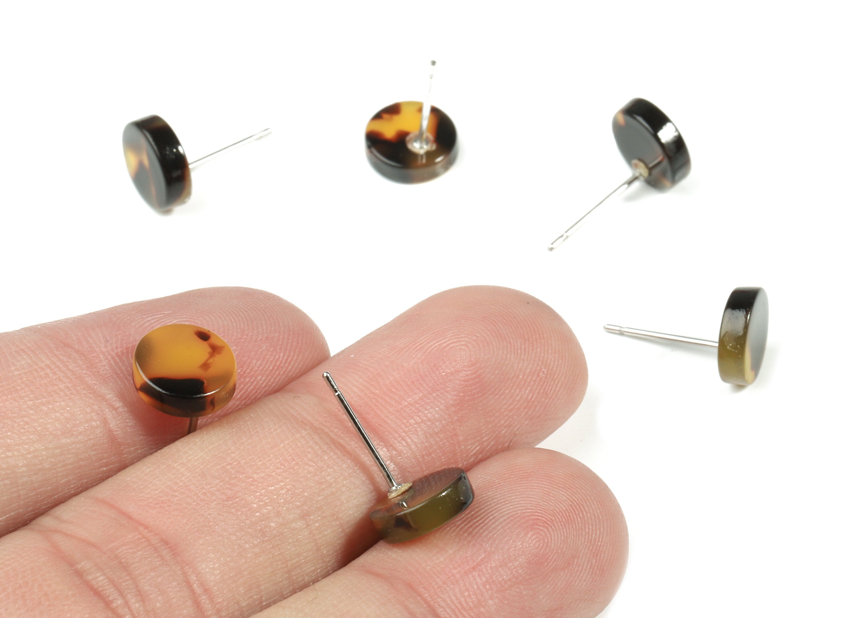 Acetate Mini Round Earring Stud - Circle Earring Post - tortoise shell - Jewelry Supplies - Color Code: A02 - 8.64x8.64x2.6mm - AC1715-A02 - DOMEDBAZAAR