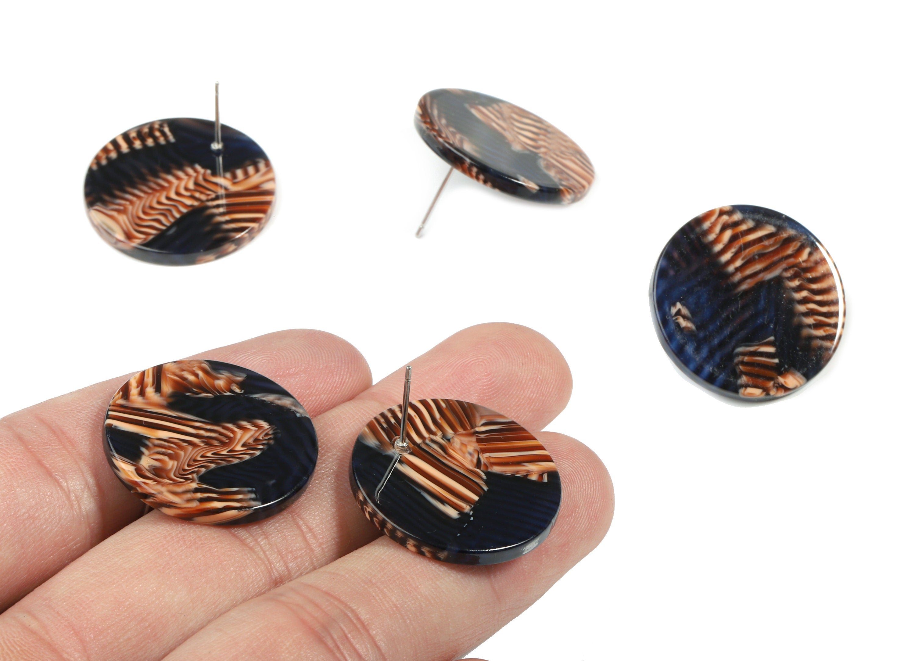 Acetate Round Earring Stud - Circle Earring Post - Earring Post - Jewelry Supplies - Color Code: A104 - 24.72x24.72x2.59mm - AC1813-A104 - DOMEDBAZAAR