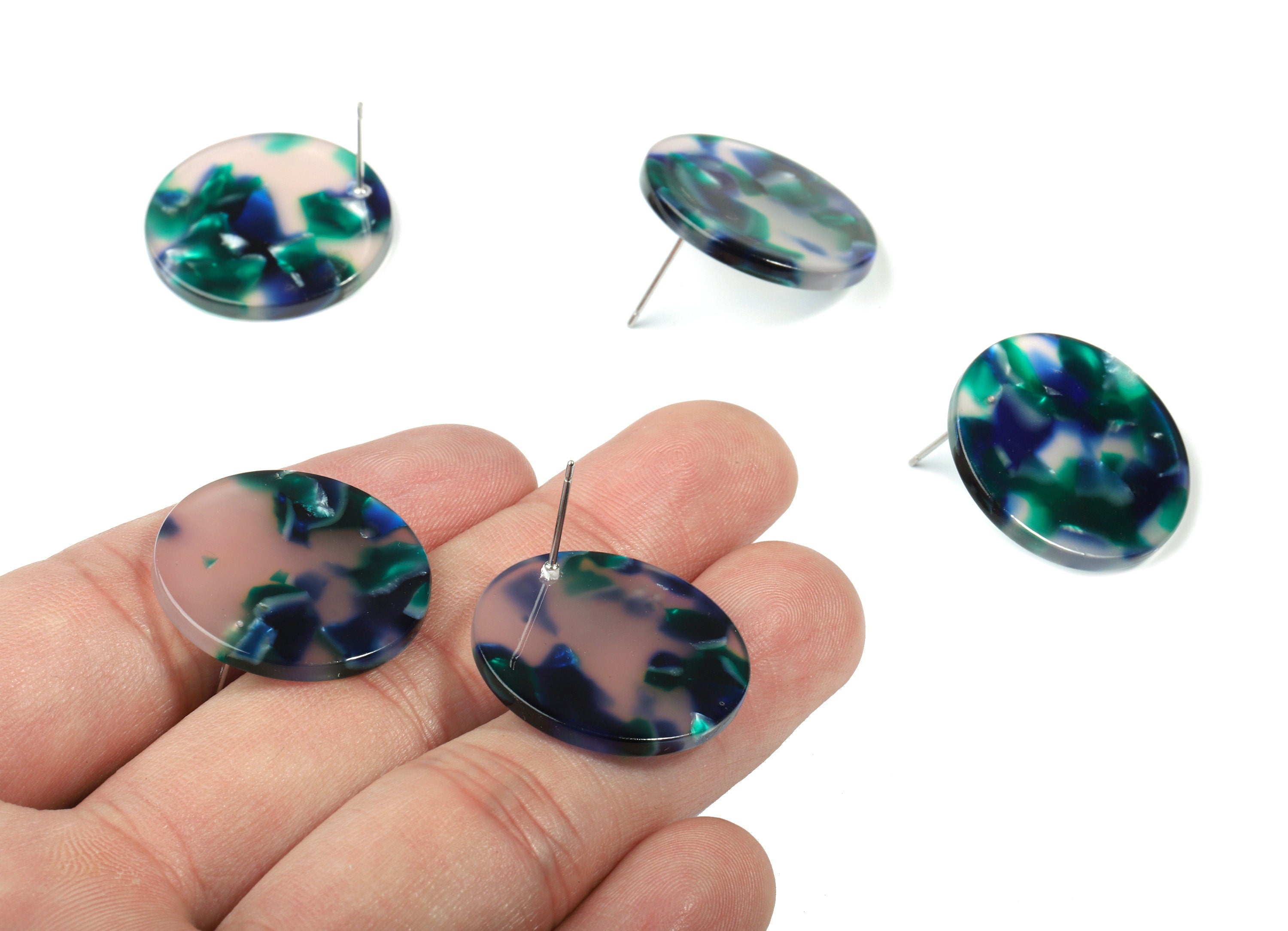 Acetate Round Earring Stud - Circle Earring Post - Earring Post - Jewelry Supplies - Color Code: A18 - 24.74x24.74x2.45mm - AC1813-A18 - DOMEDBAZAAR